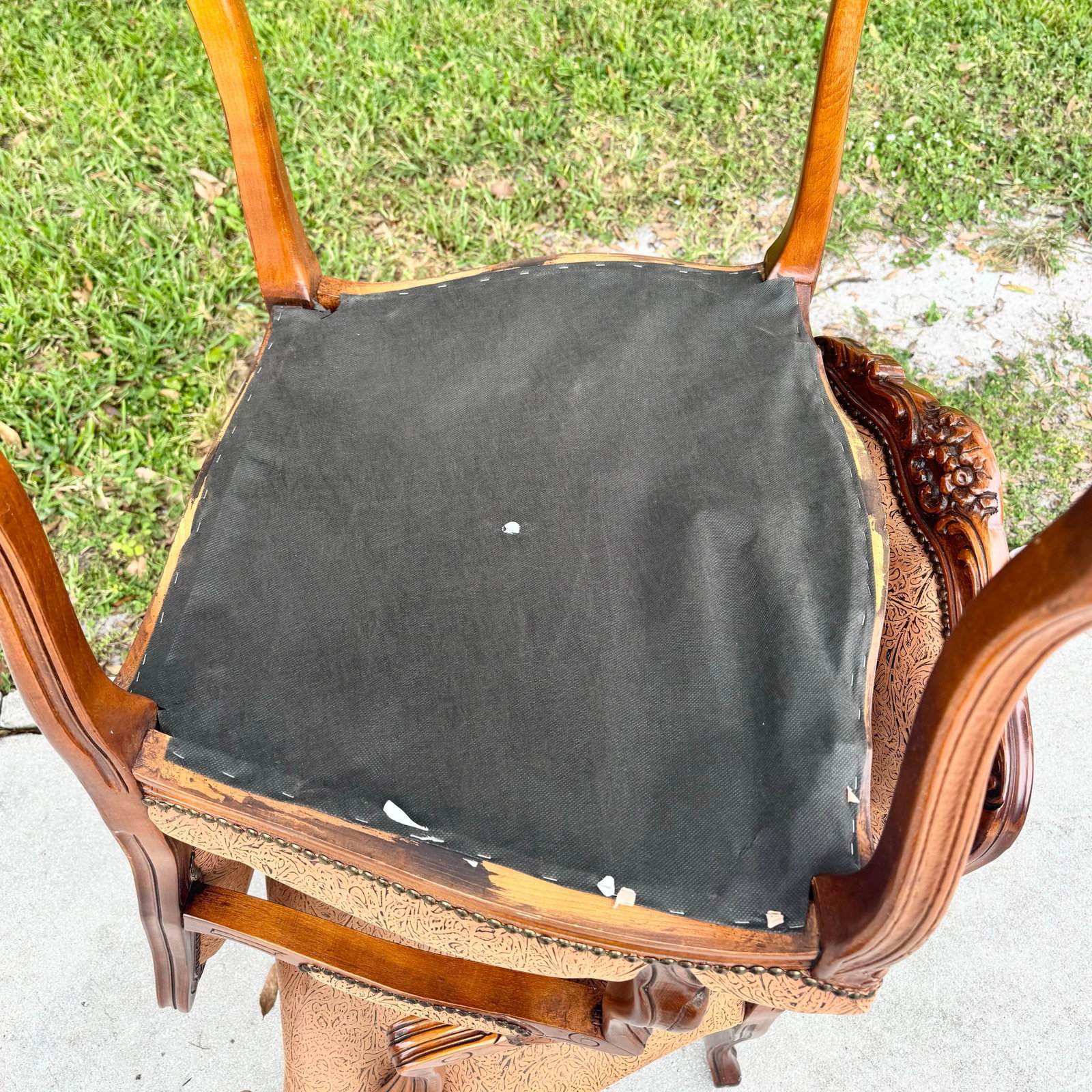 French Provincial Brown With Nailed Vinyl Occasional Chairs - A Pair - 8