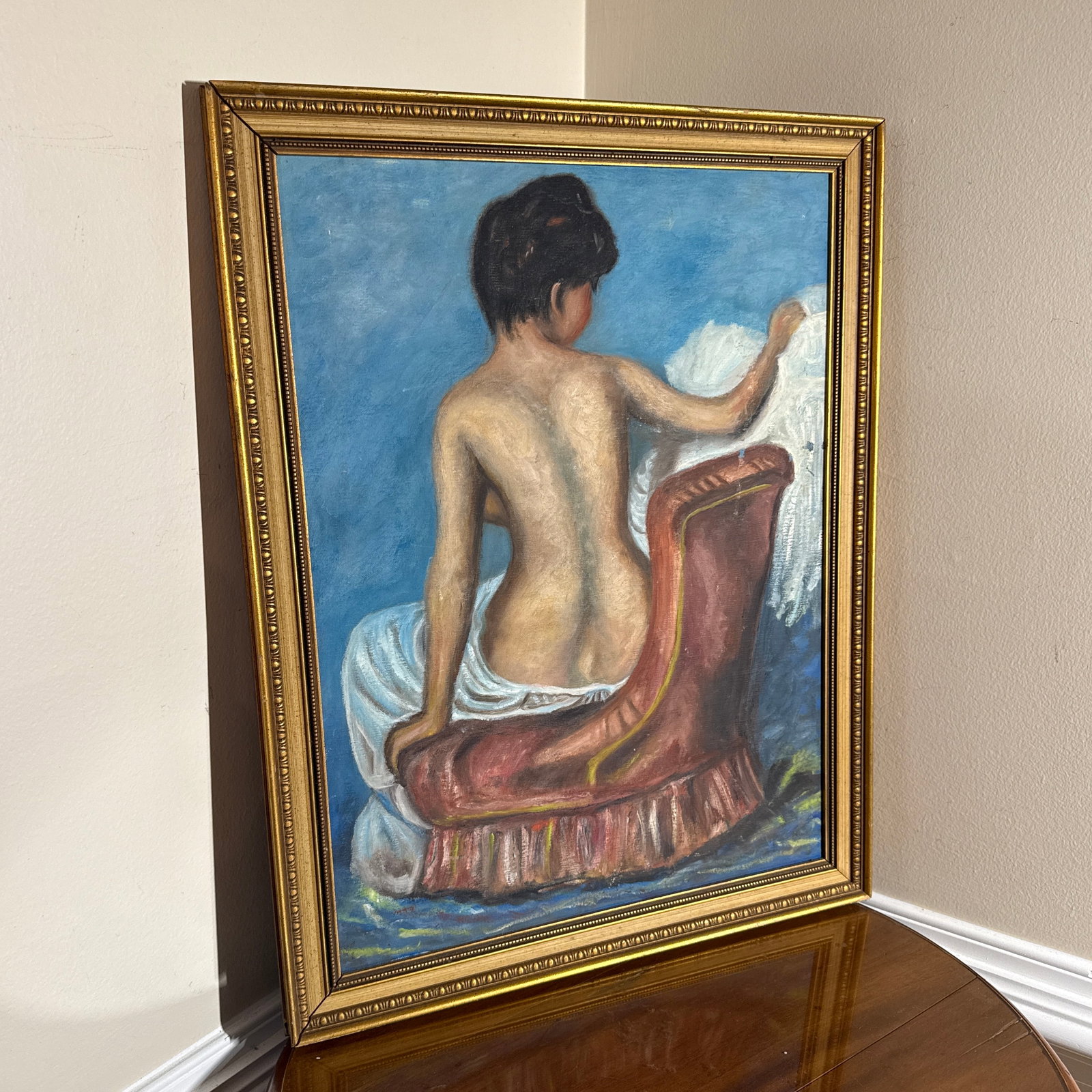 Vintage French Impressionist Oil Painting Seated Female Nude - Framed Original - 2