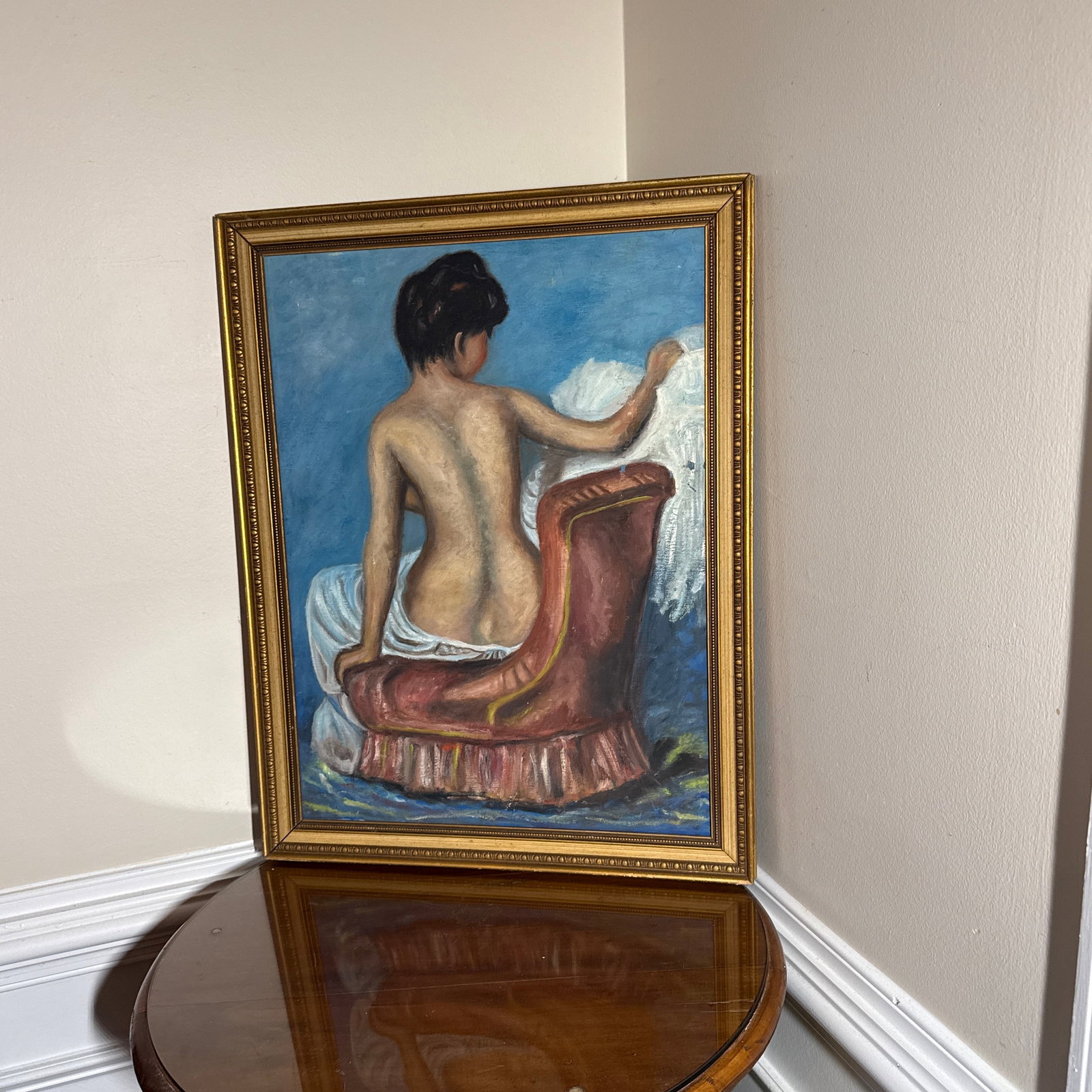 Vintage French Impressionist Oil Painting Seated Female Nude - Framed Original - 3