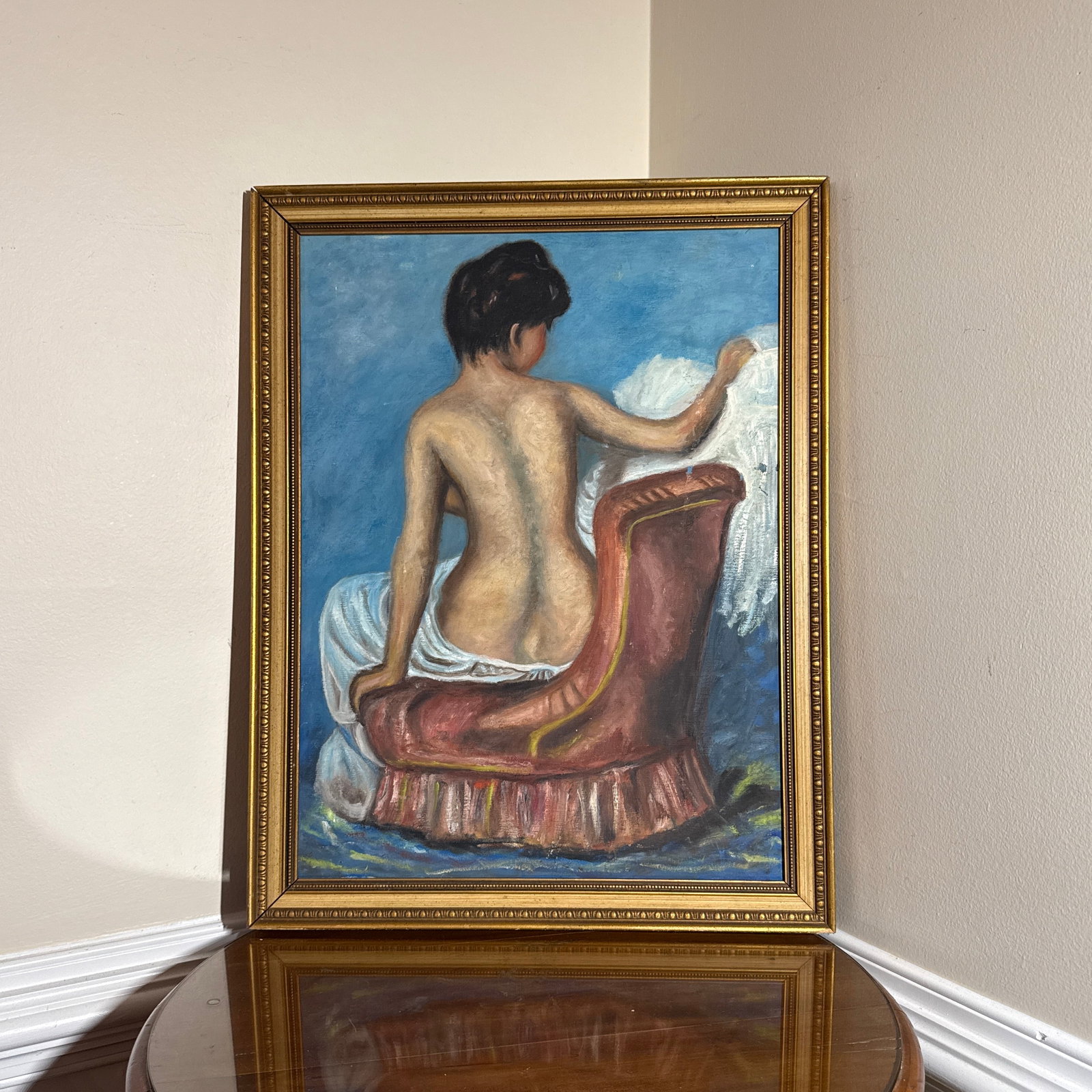 Vintage French Impressionist Oil Painting Seated Female Nude - Framed Original - 4