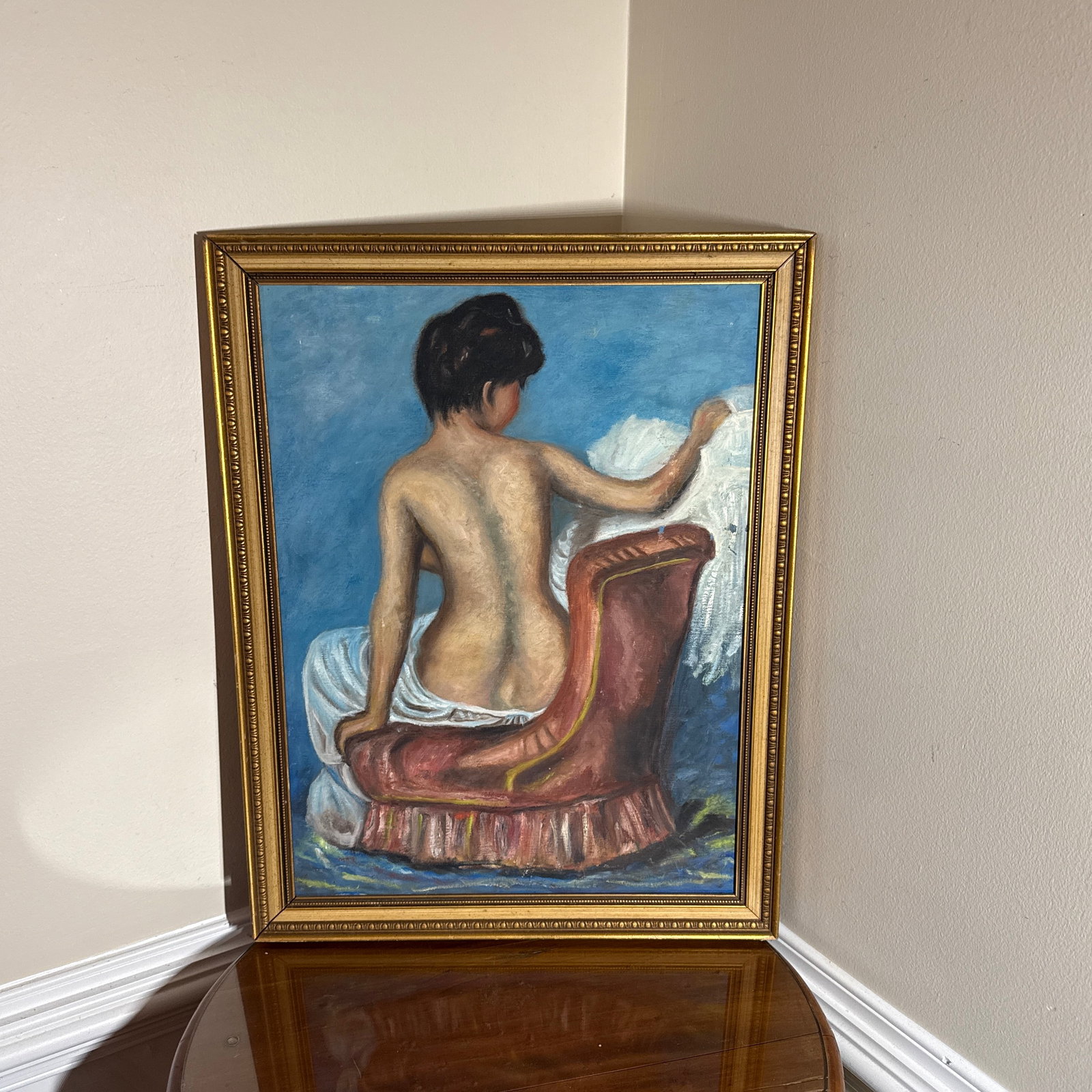 Vintage French Impressionist Oil Painting Seated Female Nude - Framed Original - 5