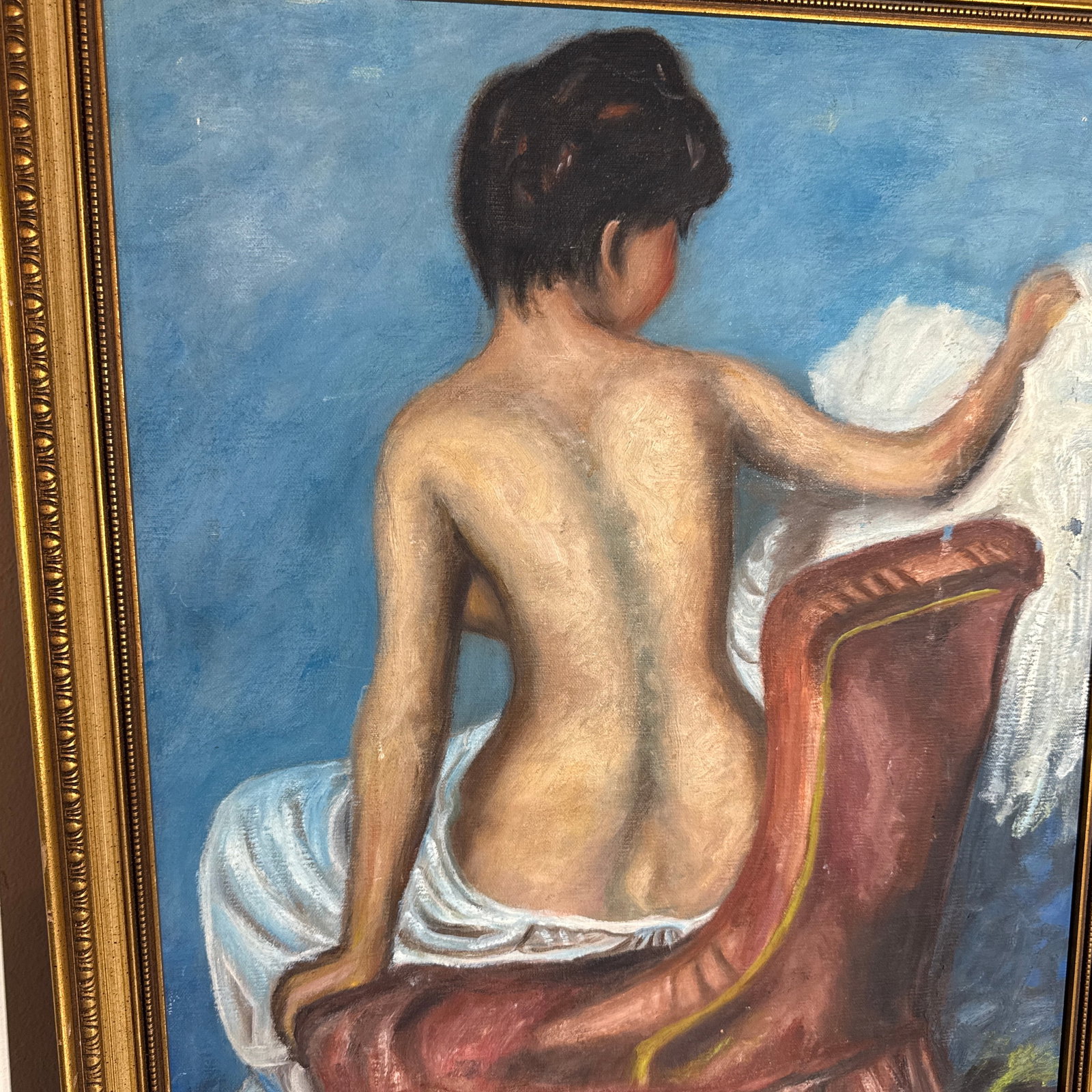 Vintage French Impressionist Oil Painting Seated Female Nude - Framed Original - 6