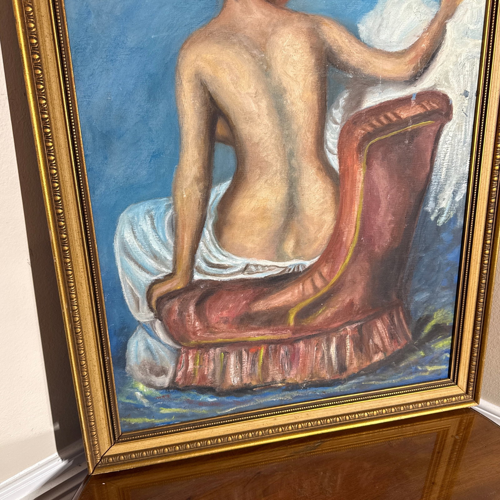 Vintage French Impressionist Oil Painting Seated Female Nude - Framed Original - 7