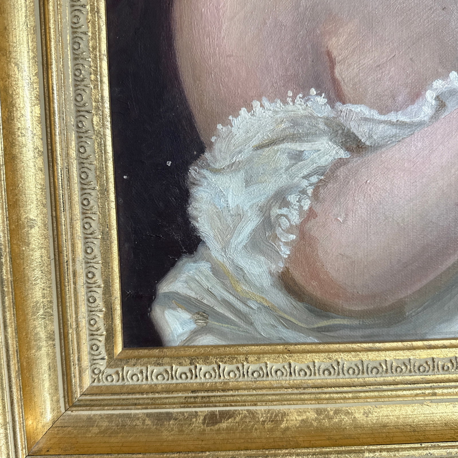 Vintage Oil Painting Child With Chick Classical Portrait Gilt Frame - 7