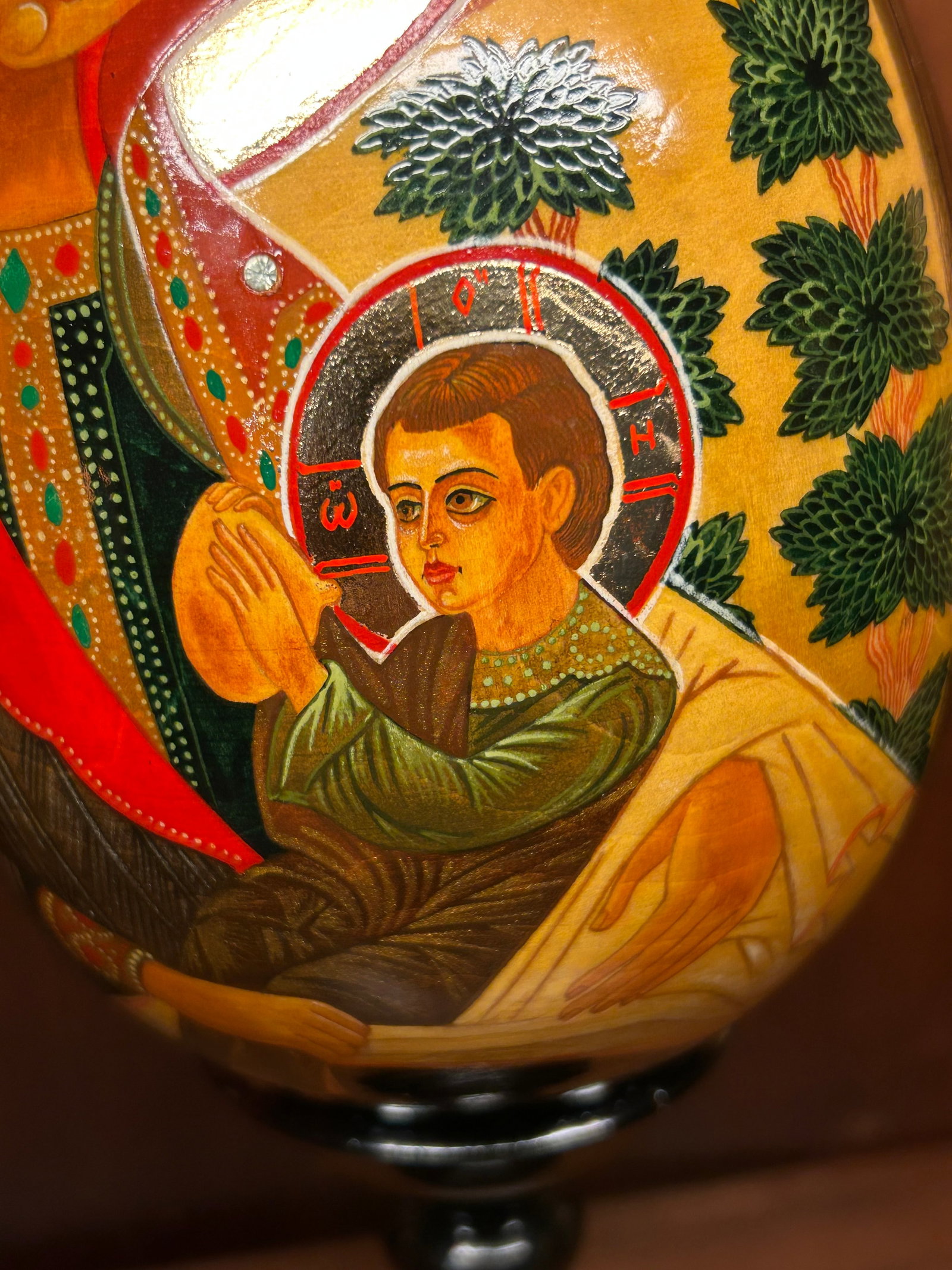 Hand-Painted Gilded Icon Egg on Wood (With Stand) - 10