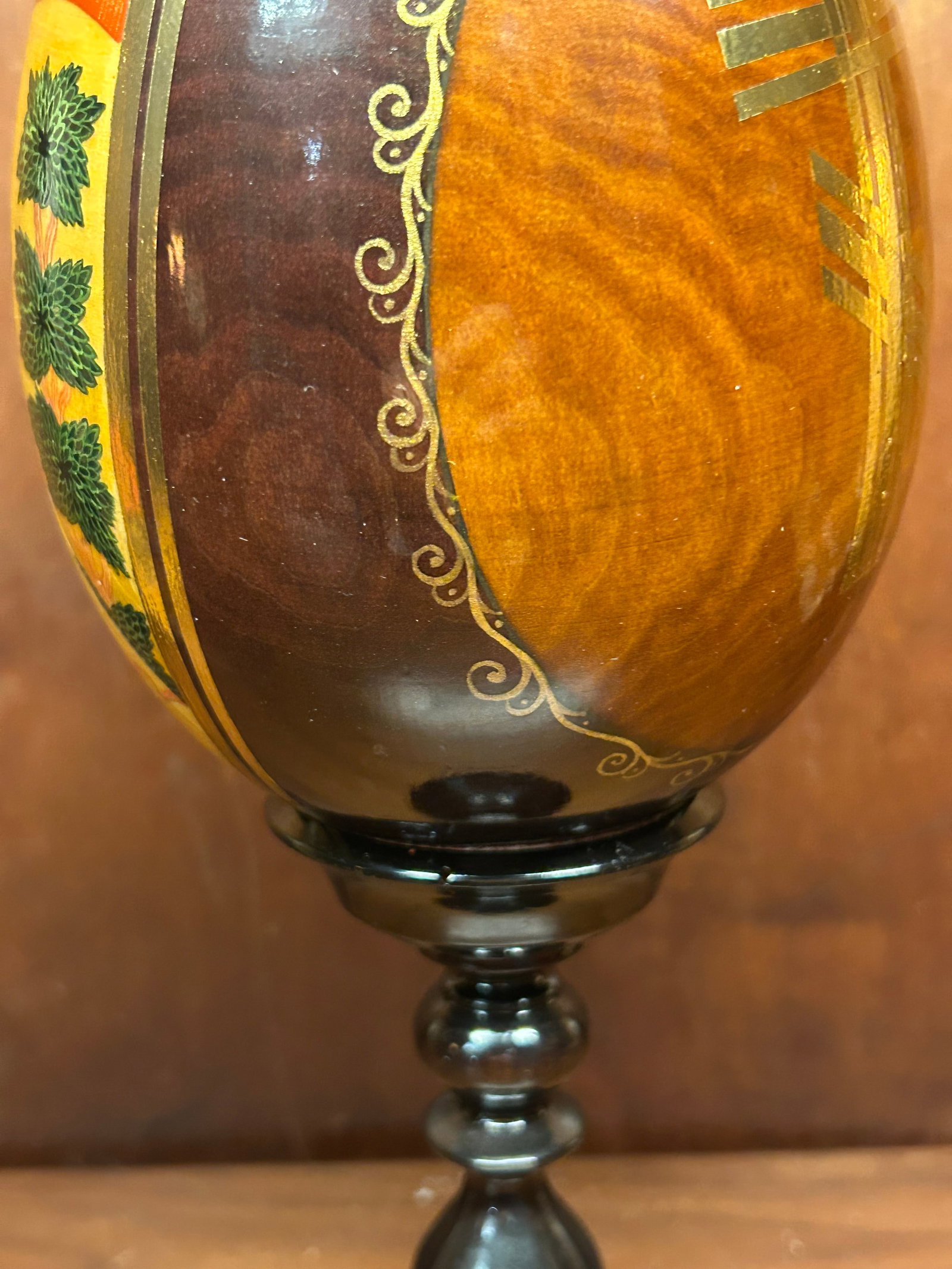Hand-Painted Gilded Icon Egg on Wood (With Stand) - 11