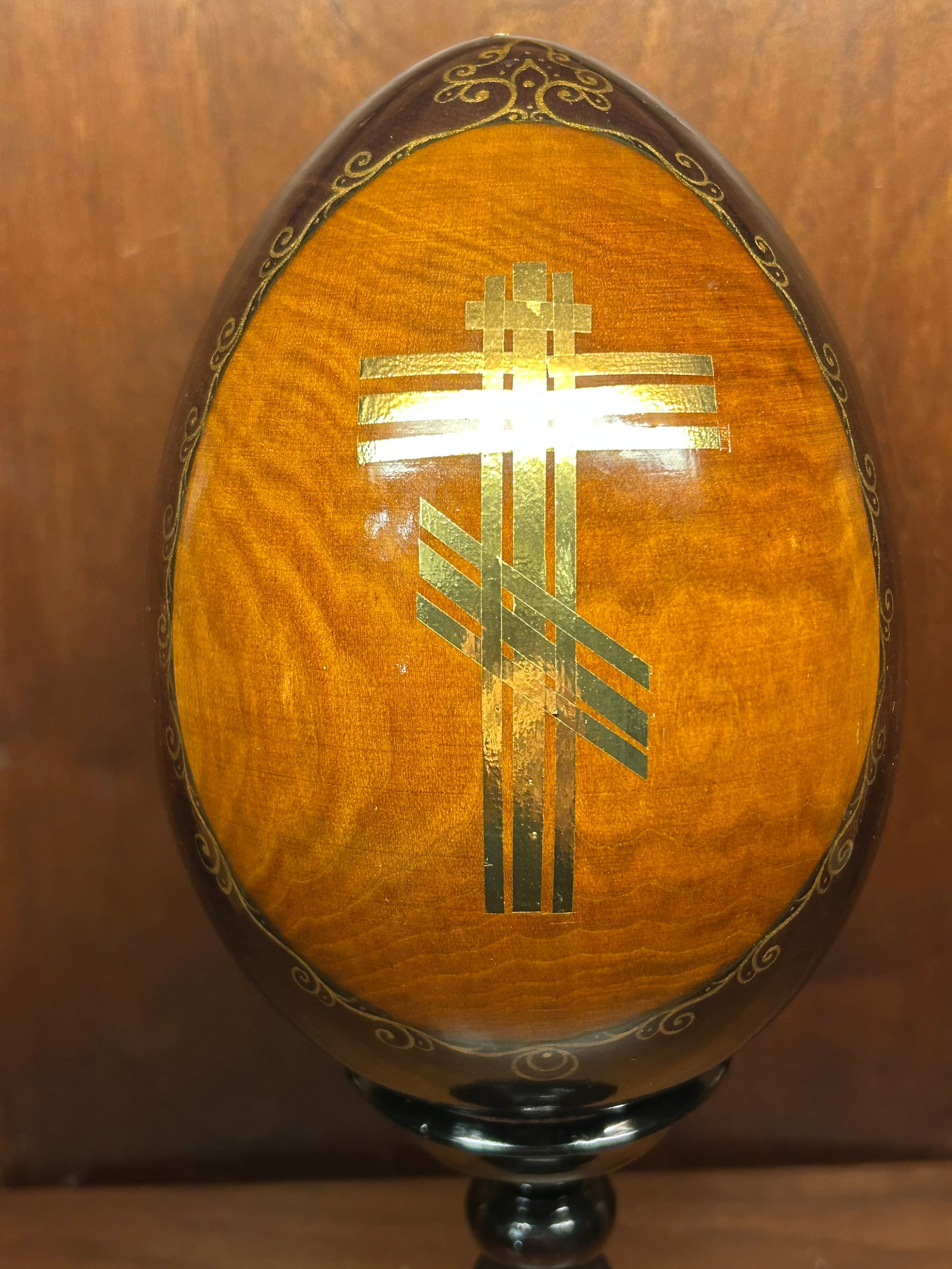 Hand-Painted Gilded Icon Egg on Wood (With Stand) - 3