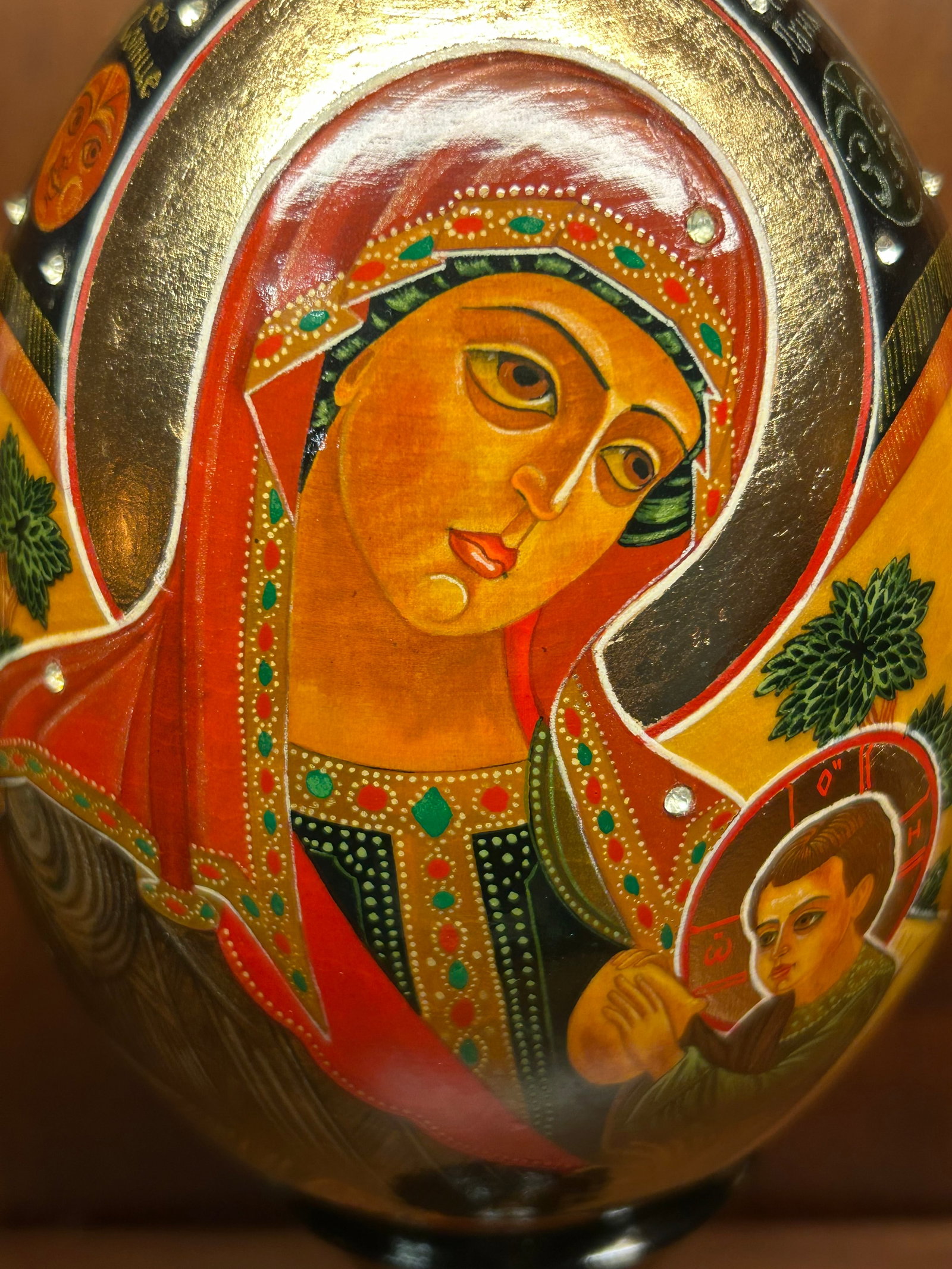 Hand-Painted Gilded Icon Egg on Wood (With Stand) - 6