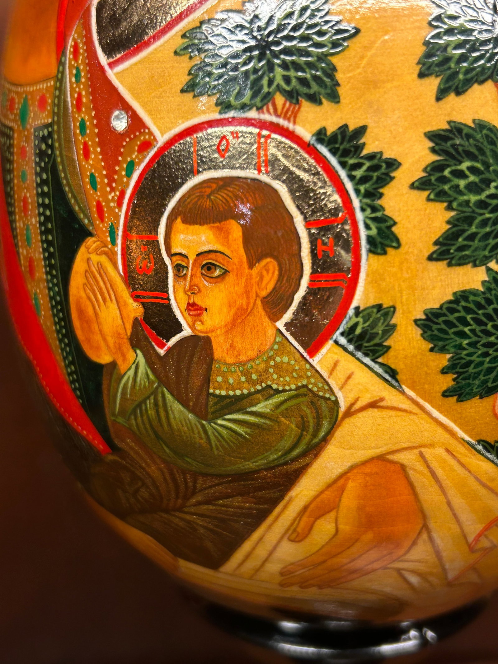 Hand-Painted Gilded Icon Egg on Wood (With Stand) - 7