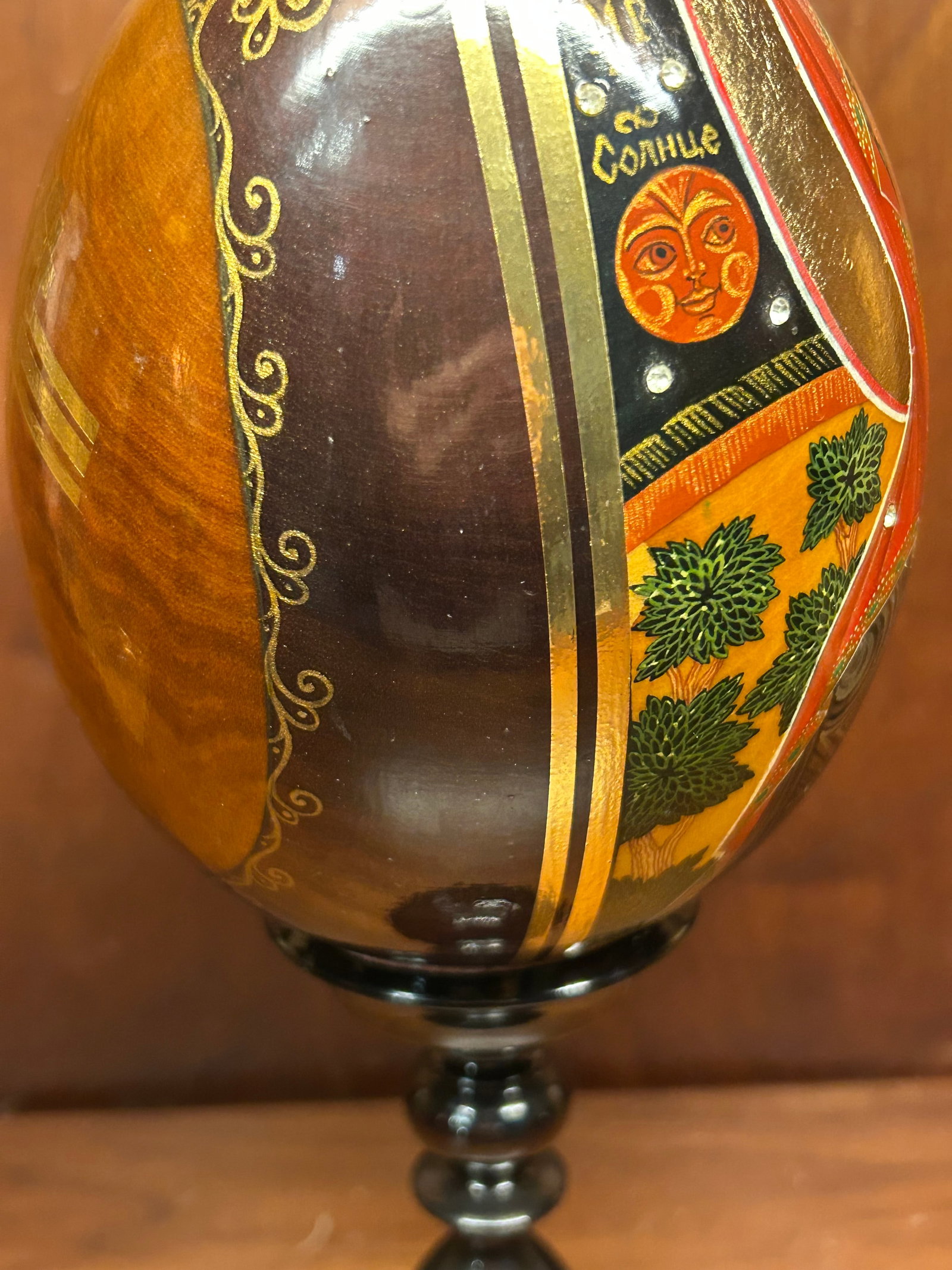 Hand-Painted Gilded Icon Egg on Wood (With Stand) - 9