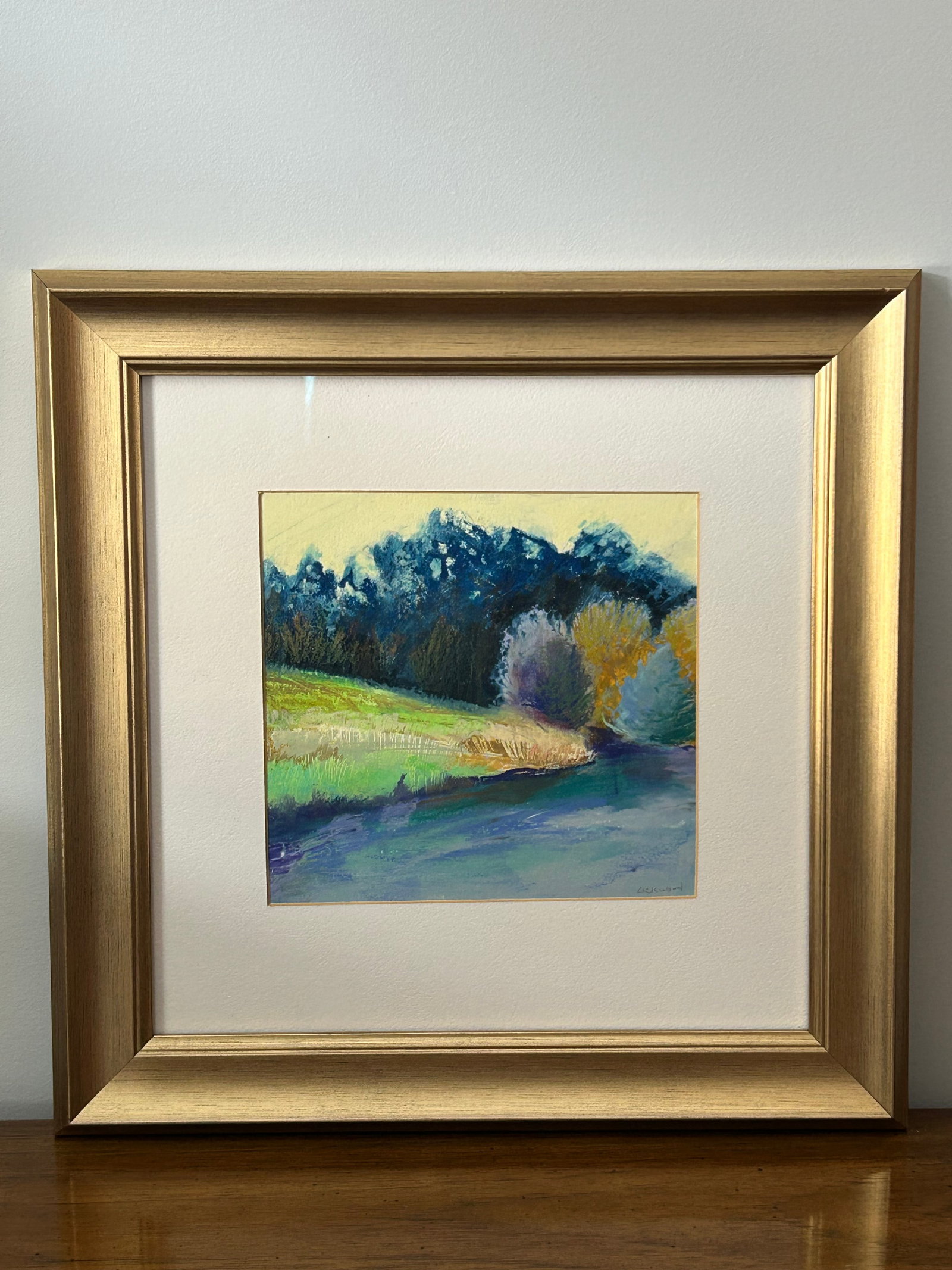 Original Landscape Painting by Sue Lockwood - "Kellogg Forest" - Oil Pastel Artwork of Trees & Water - 2
