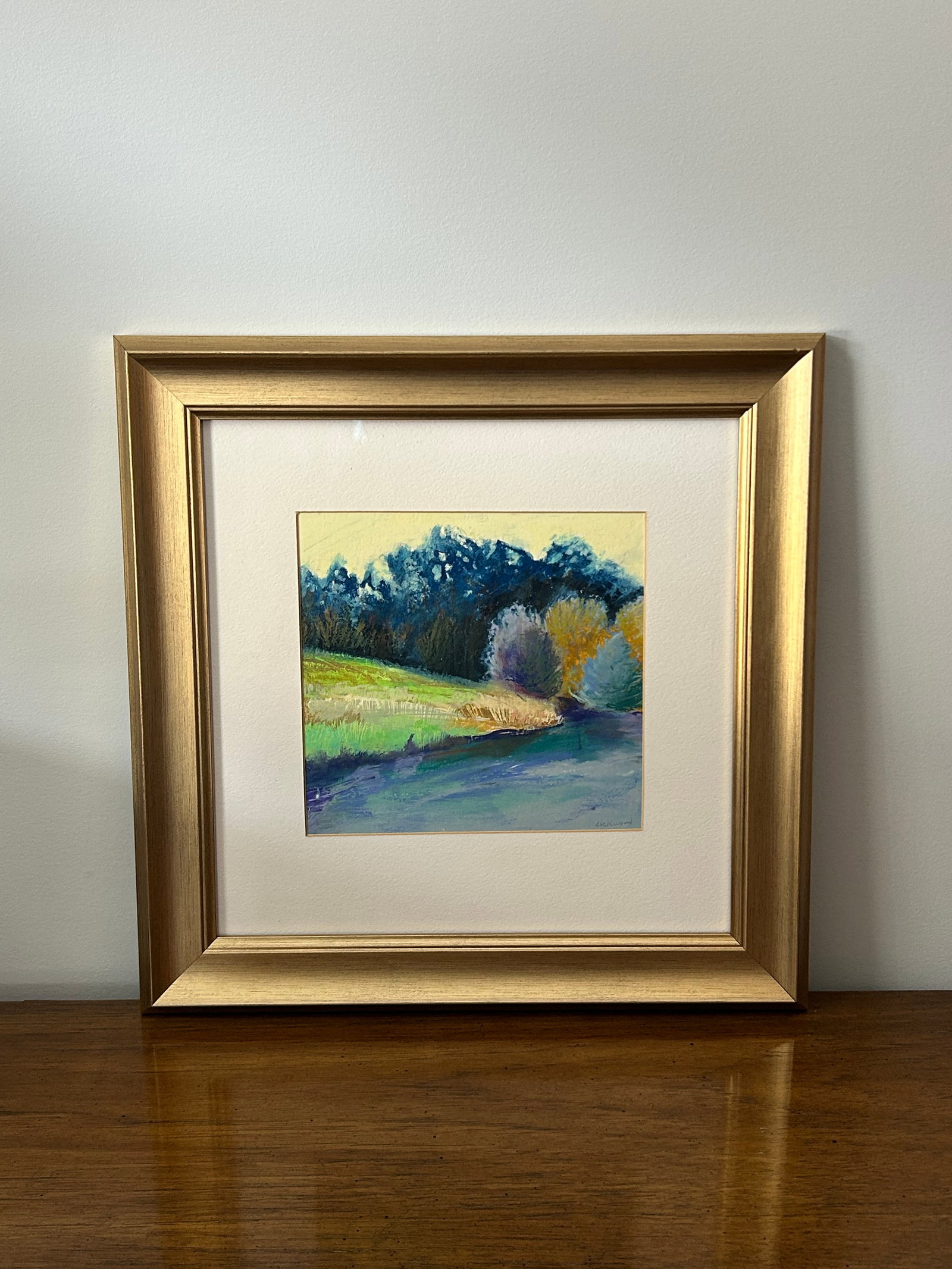 Original Landscape Painting by Sue Lockwood - "Kellogg Forest" - Oil Pastel Artwork of Trees & Water - 3