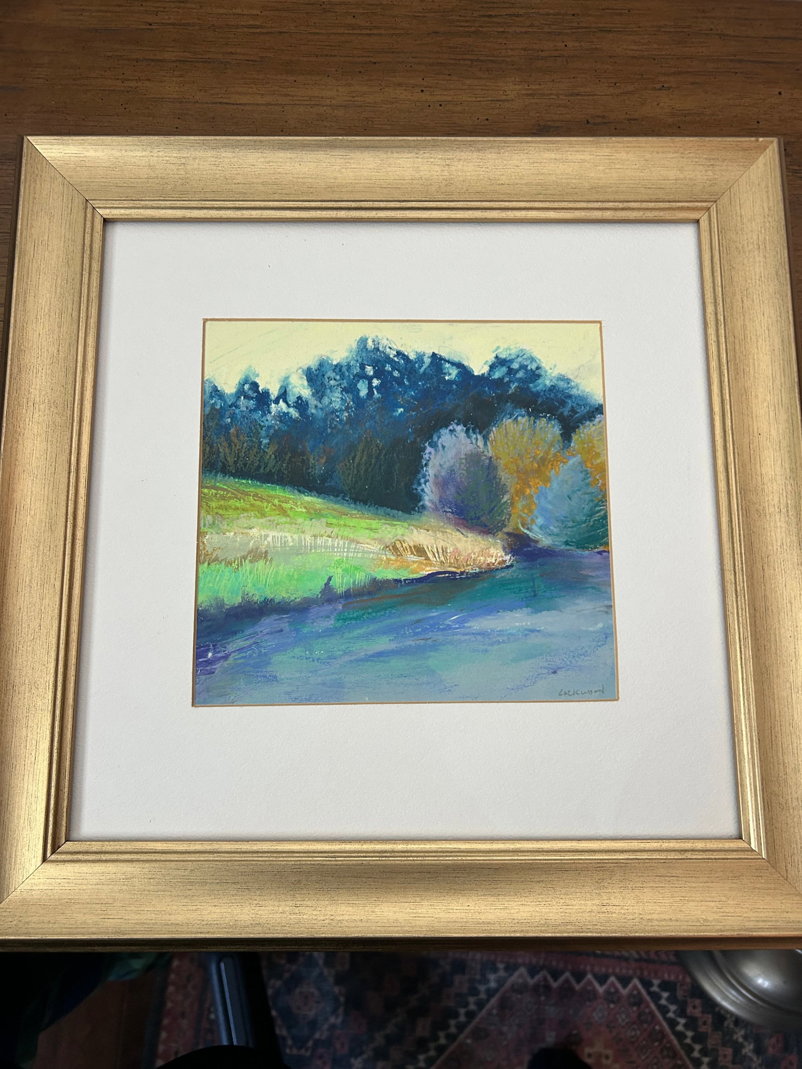 Original Landscape Painting by Sue Lockwood - "Kellogg Forest" - Oil Pastel Artwork of Trees & Water - 4