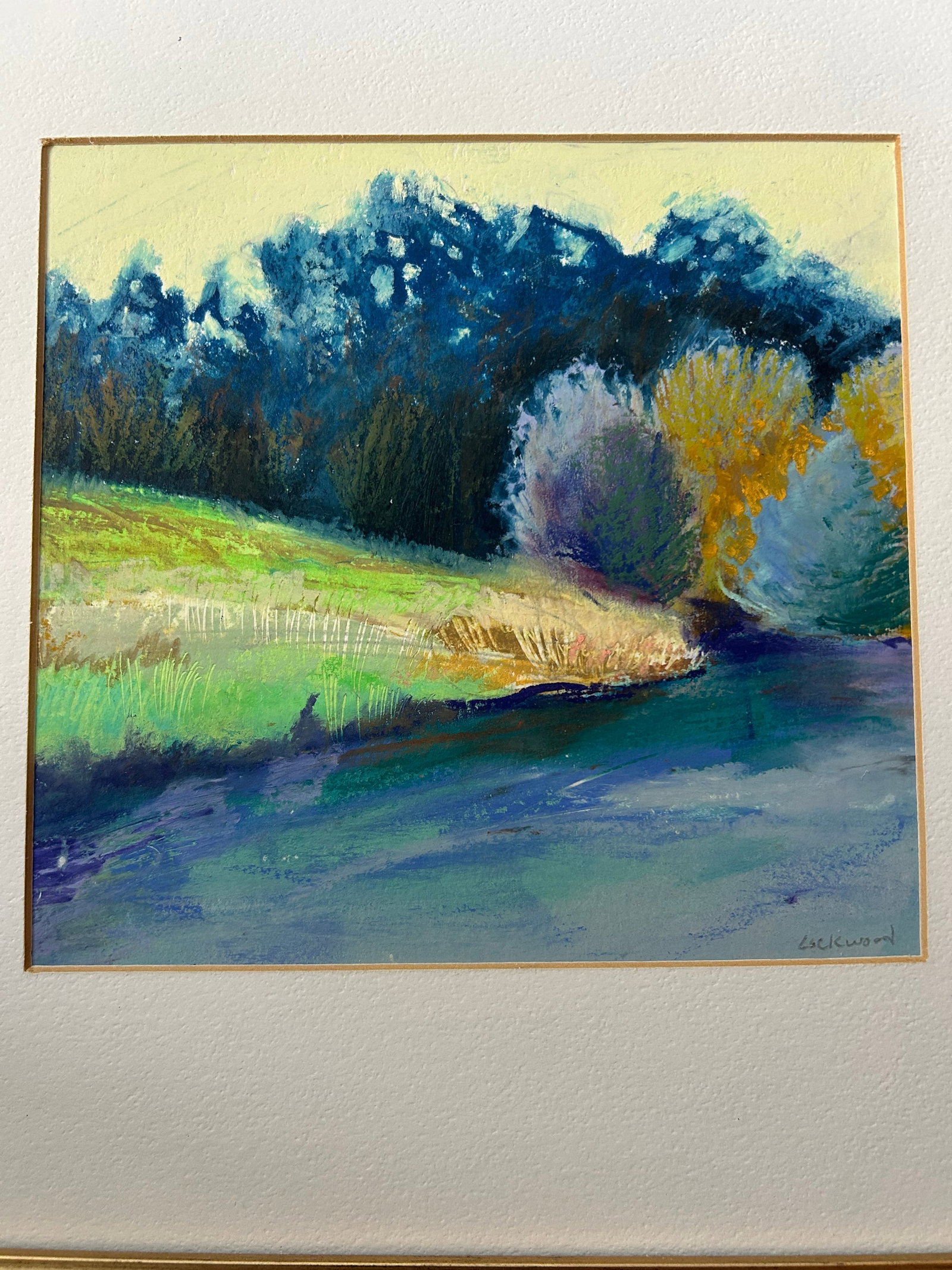 Original Landscape Painting by Sue Lockwood - "Kellogg Forest" - Oil Pastel Artwork of Trees & Water - 7