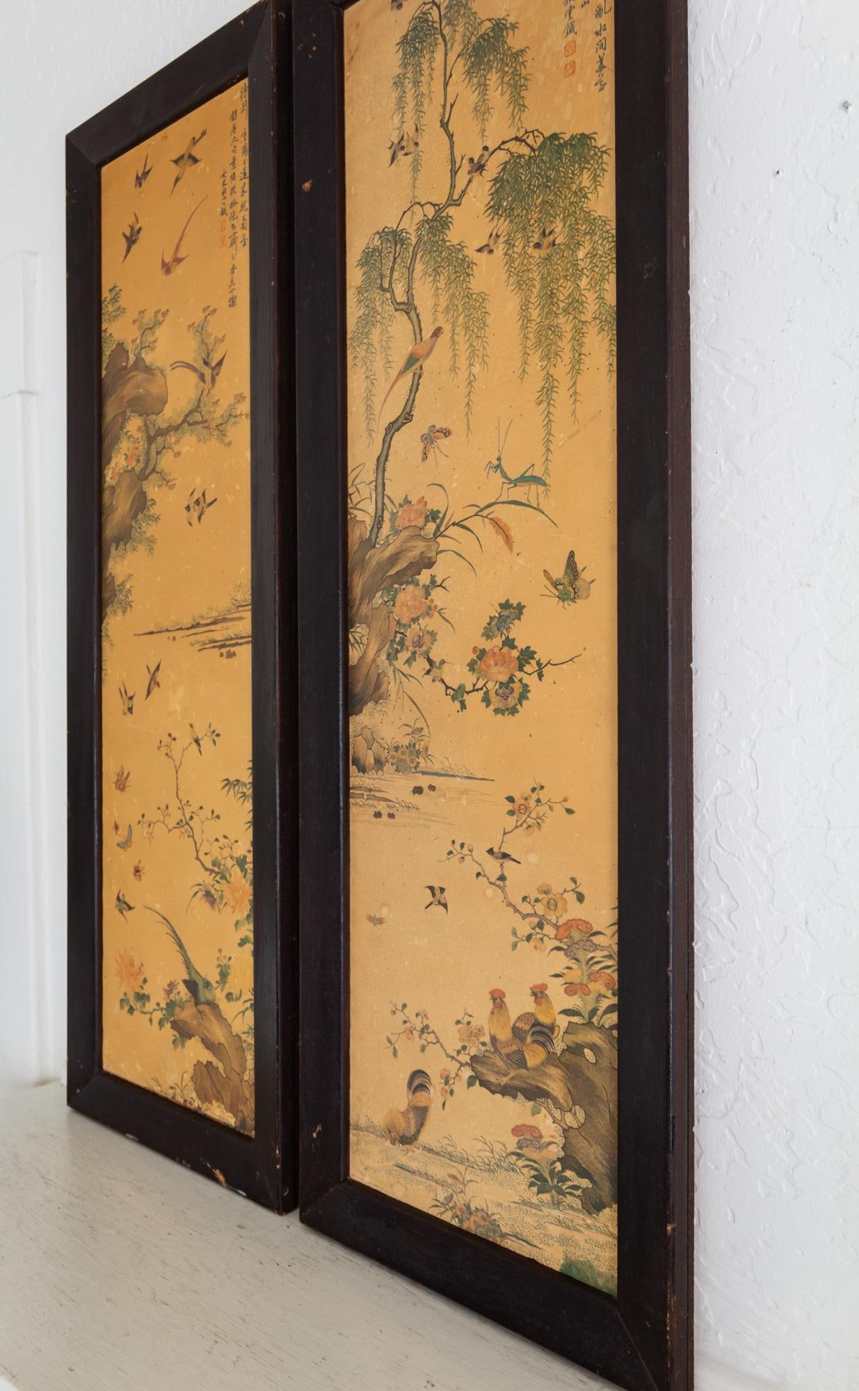 Pair of 1960s Chinoiserie Printed Panels on Wood With Asian Bird Motif - 12