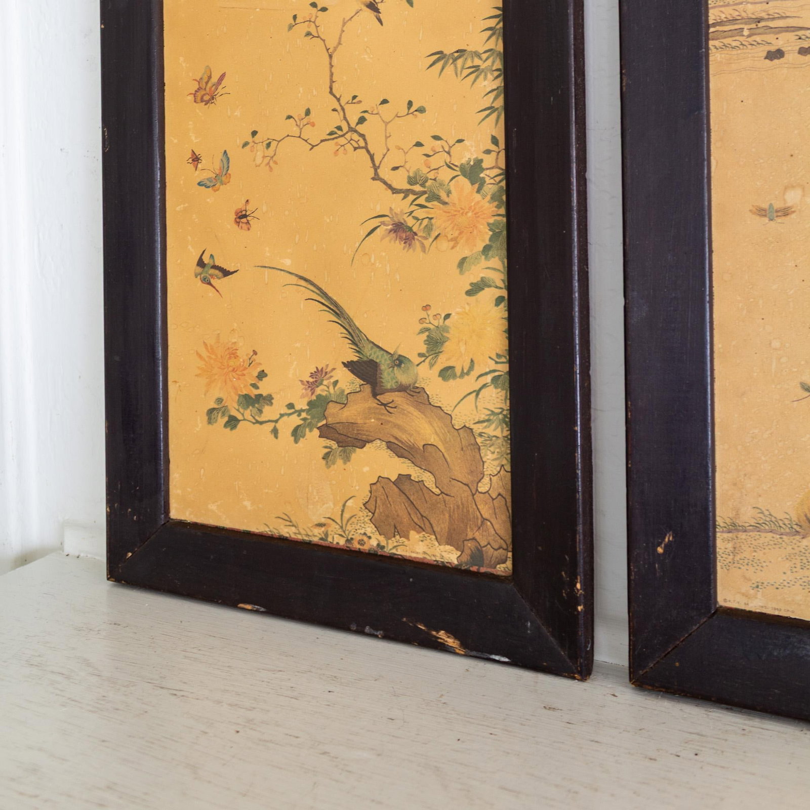 Pair of 1960s Chinoiserie Printed Panels on Wood With Asian Bird Motif - 13