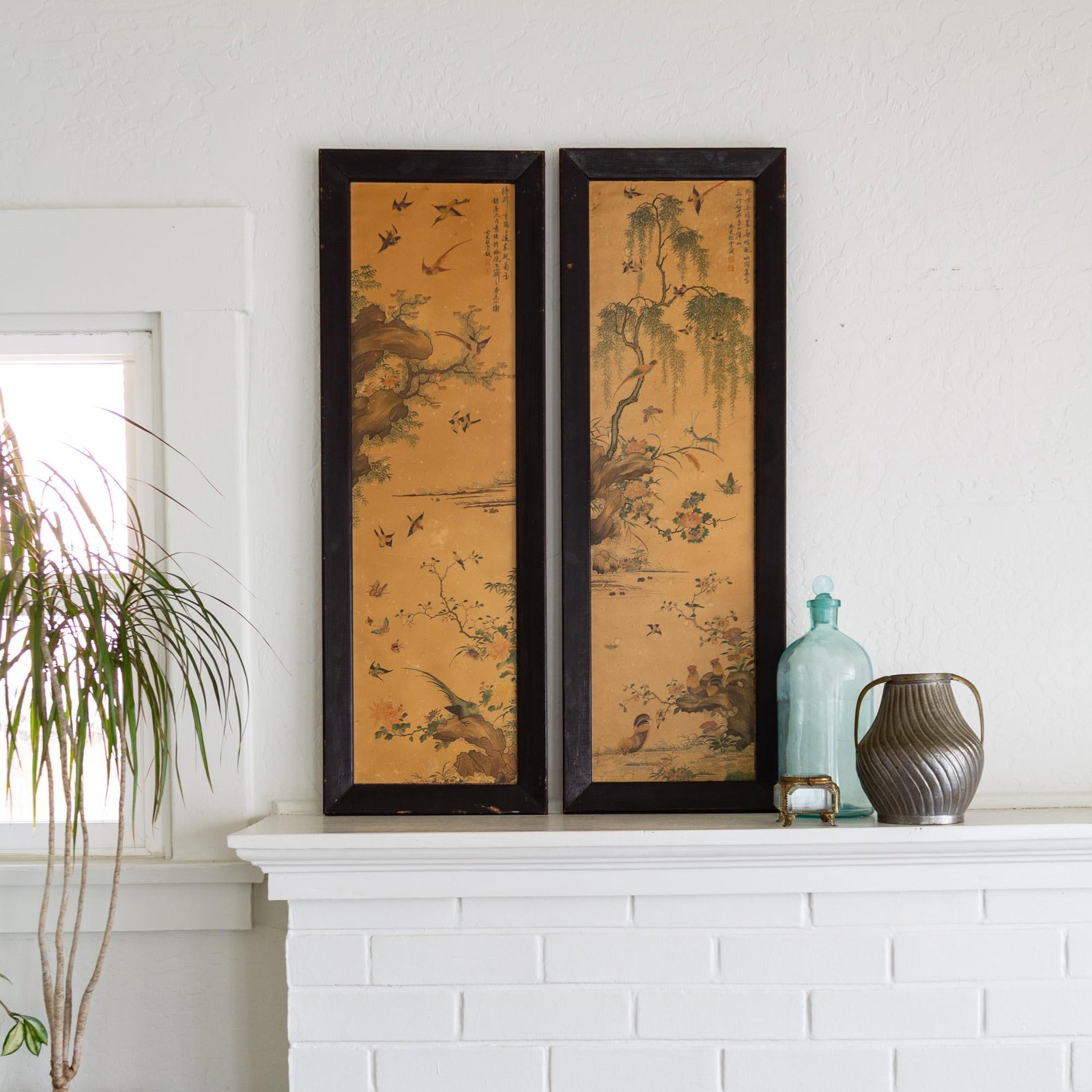 Pair of 1960s Chinoiserie Printed Panels on Wood With Asian Bird Motif - 5