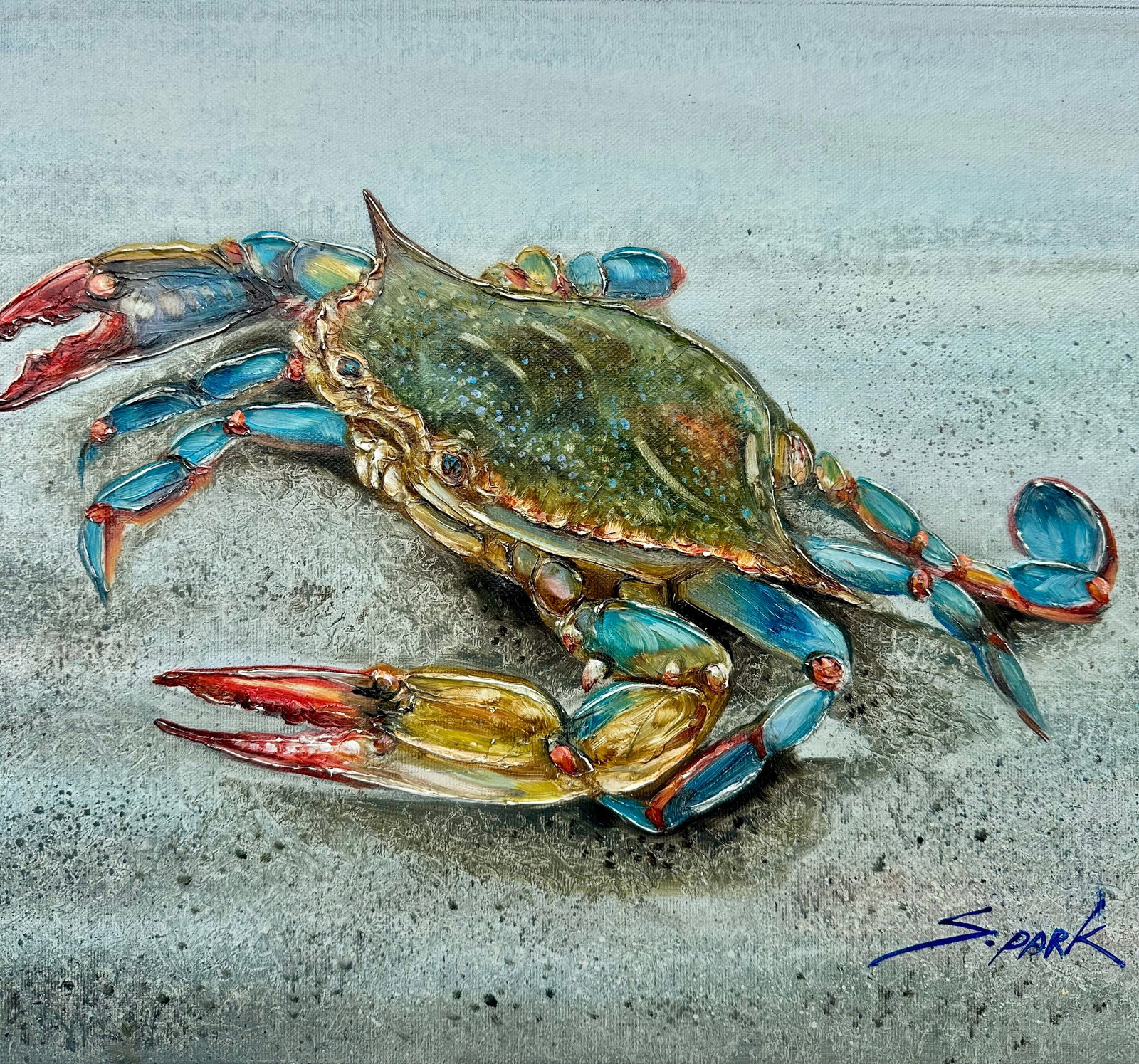 Blue Crab Coastal Oil Painting on Canvas, Unstretched, by S. Park - 2