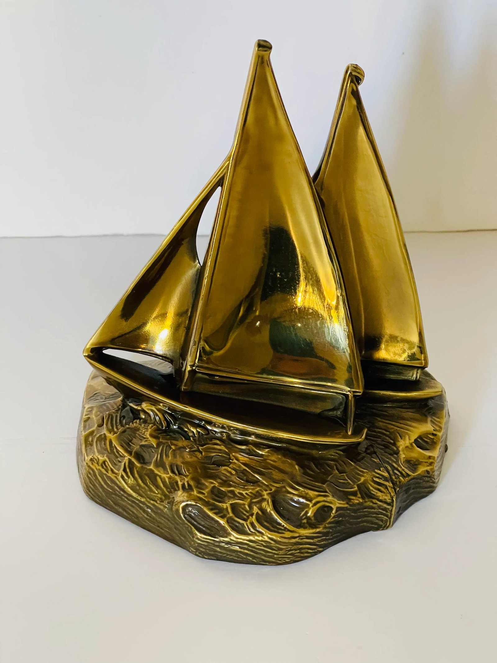 Vintage Bronze Sailing Boats Ships Sculpture Nautical - 3