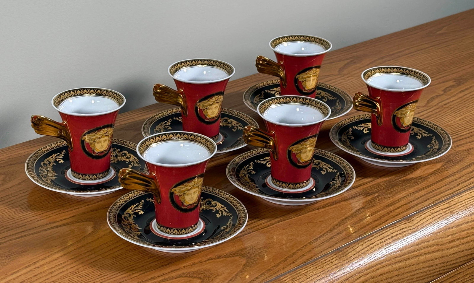 Baroque Versace Medusa Red Espresso Cups and Saucers - Set of 6 - 3