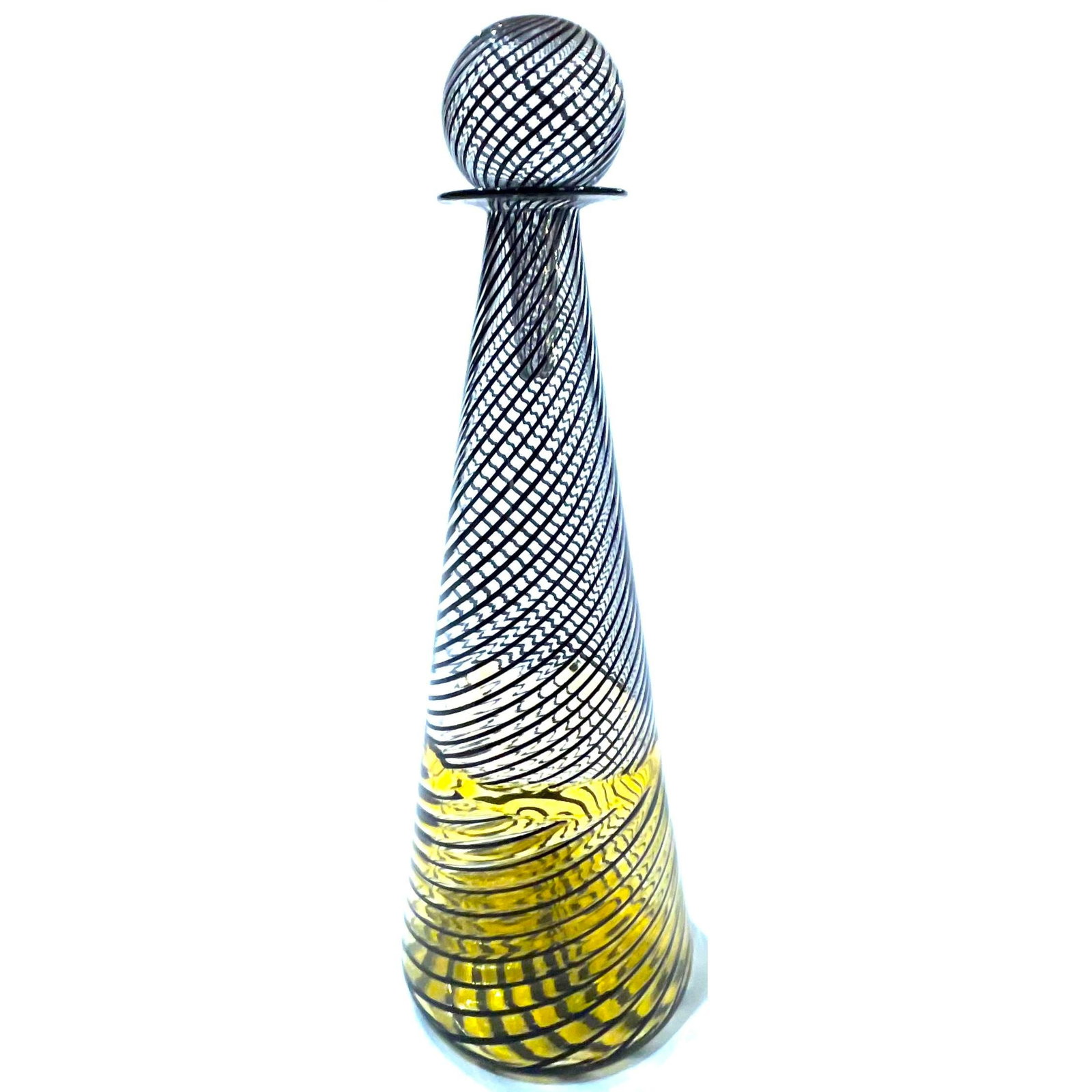 1960's Murano Attributed Latticino Glass Amber/Black Swirl Decanter Trio - 3