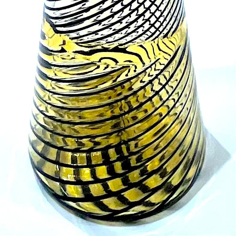 1960's Murano Attributed Latticino Glass Amber/Black Swirl Decanter Trio - 4