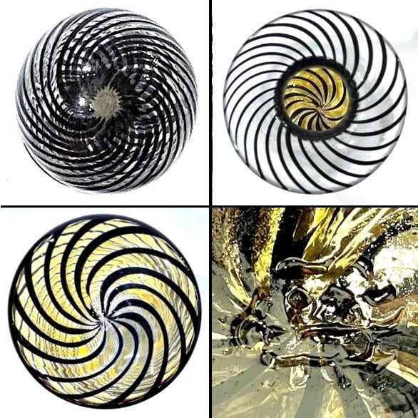 1960's Murano Attributed Latticino Glass Amber/Black Swirl Decanter Trio - 5