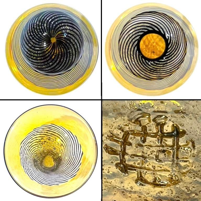 1960's Murano Attributed Latticino Glass Amber/Black Swirl Decanter Trio - 8