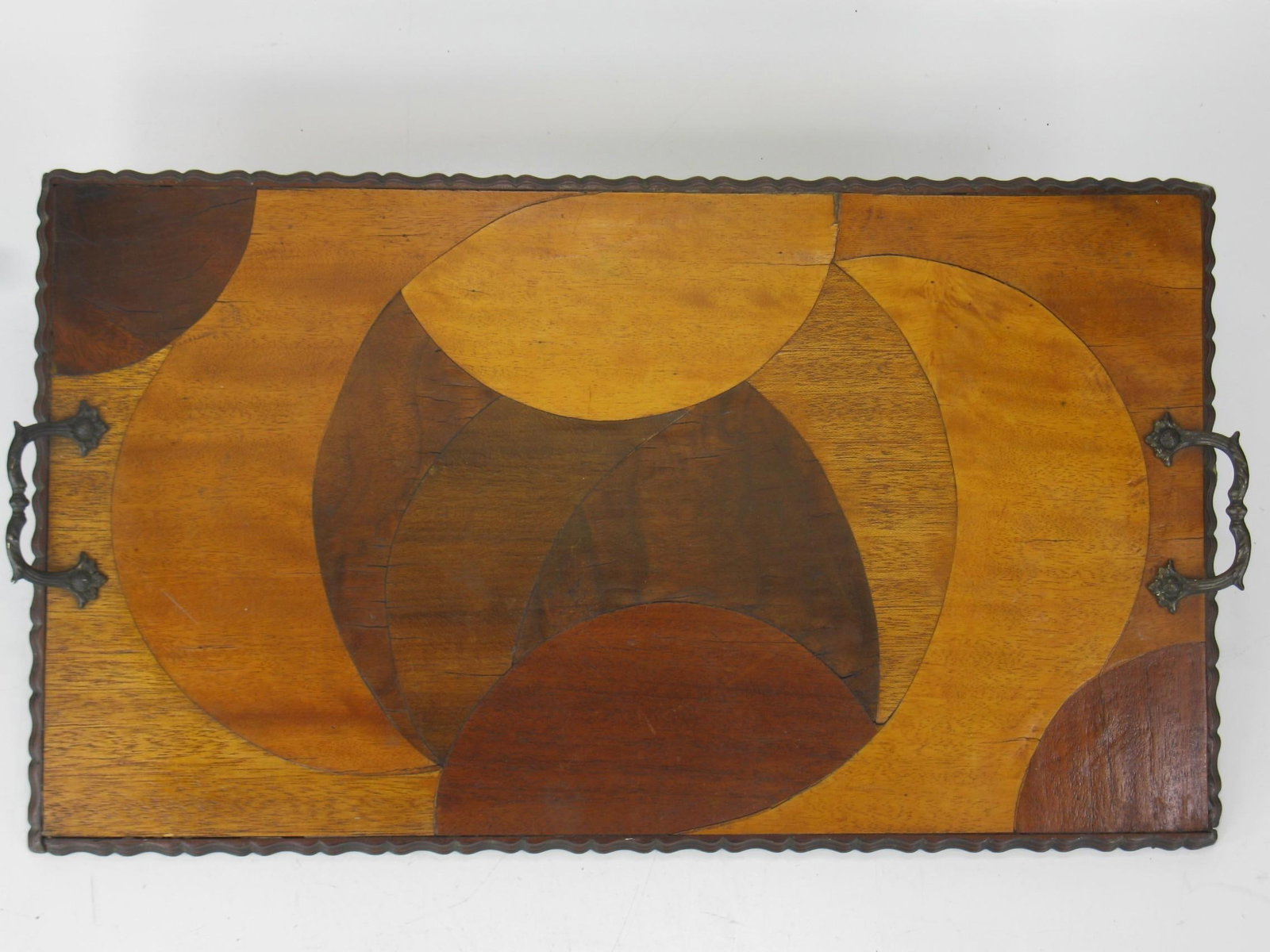Mid 20th Century Rare Art Deco, Circle Marquetry Wooden Tray Mod Era, Mid Century Modern - 10