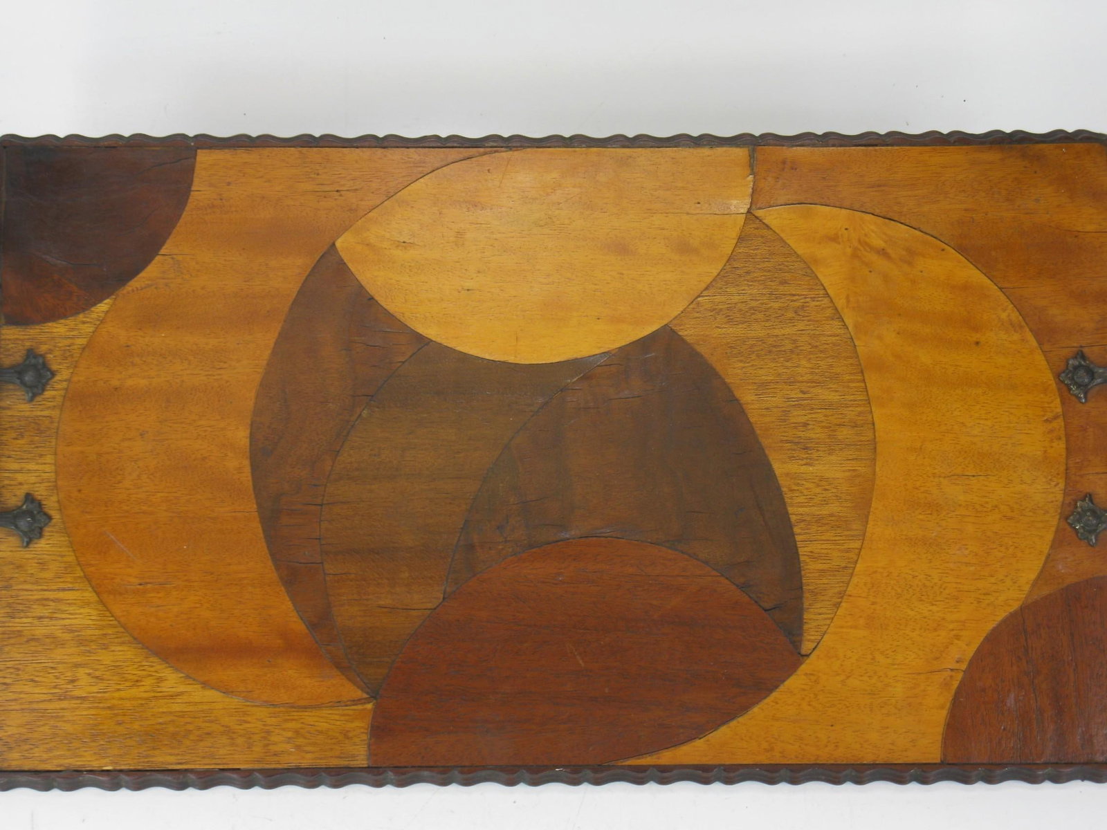 Mid 20th Century Rare Art Deco, Circle Marquetry Wooden Tray Mod Era, Mid Century Modern - 11
