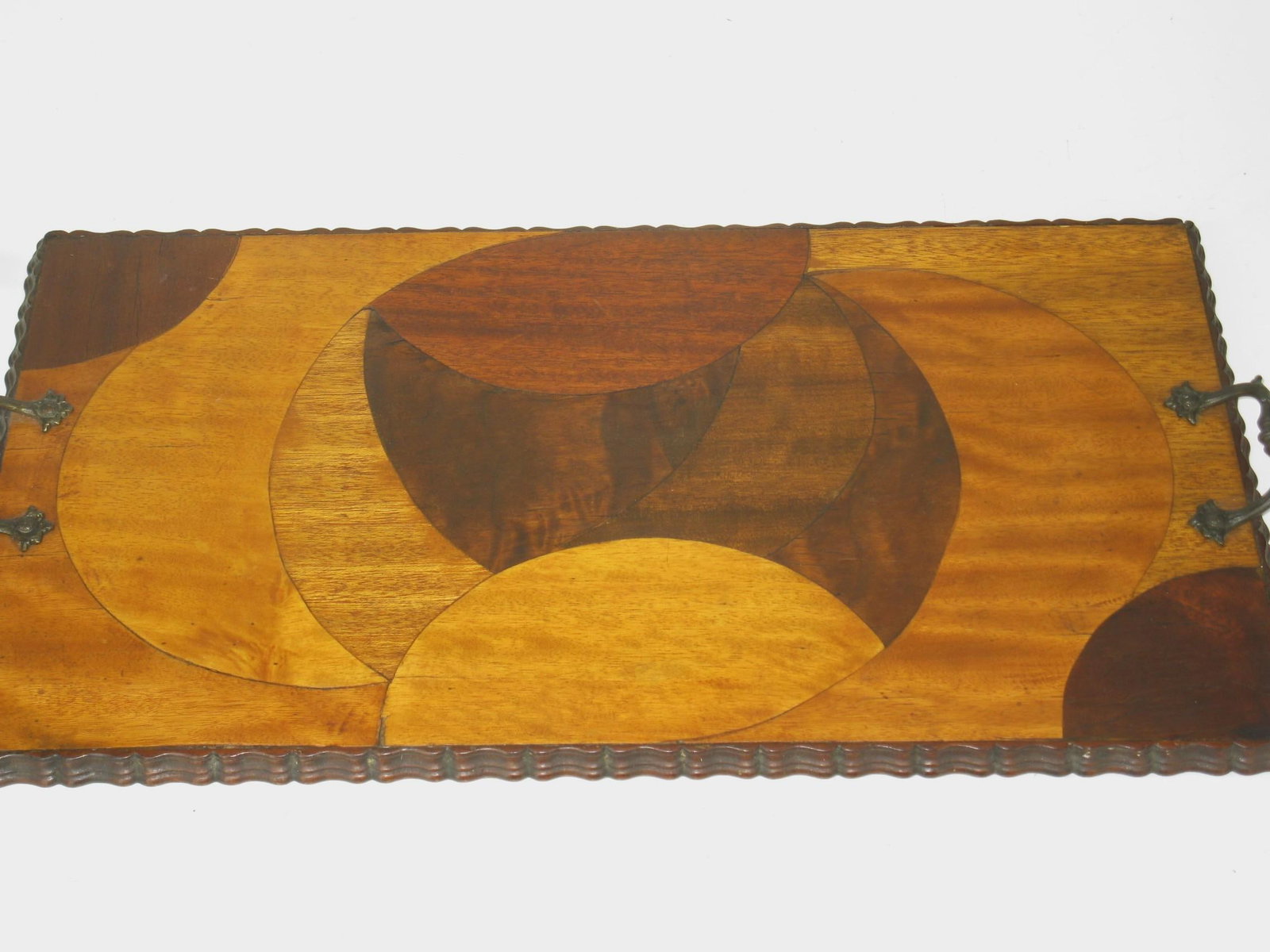 Mid 20th Century Rare Art Deco, Circle Marquetry Wooden Tray Mod Era, Mid Century Modern - 13