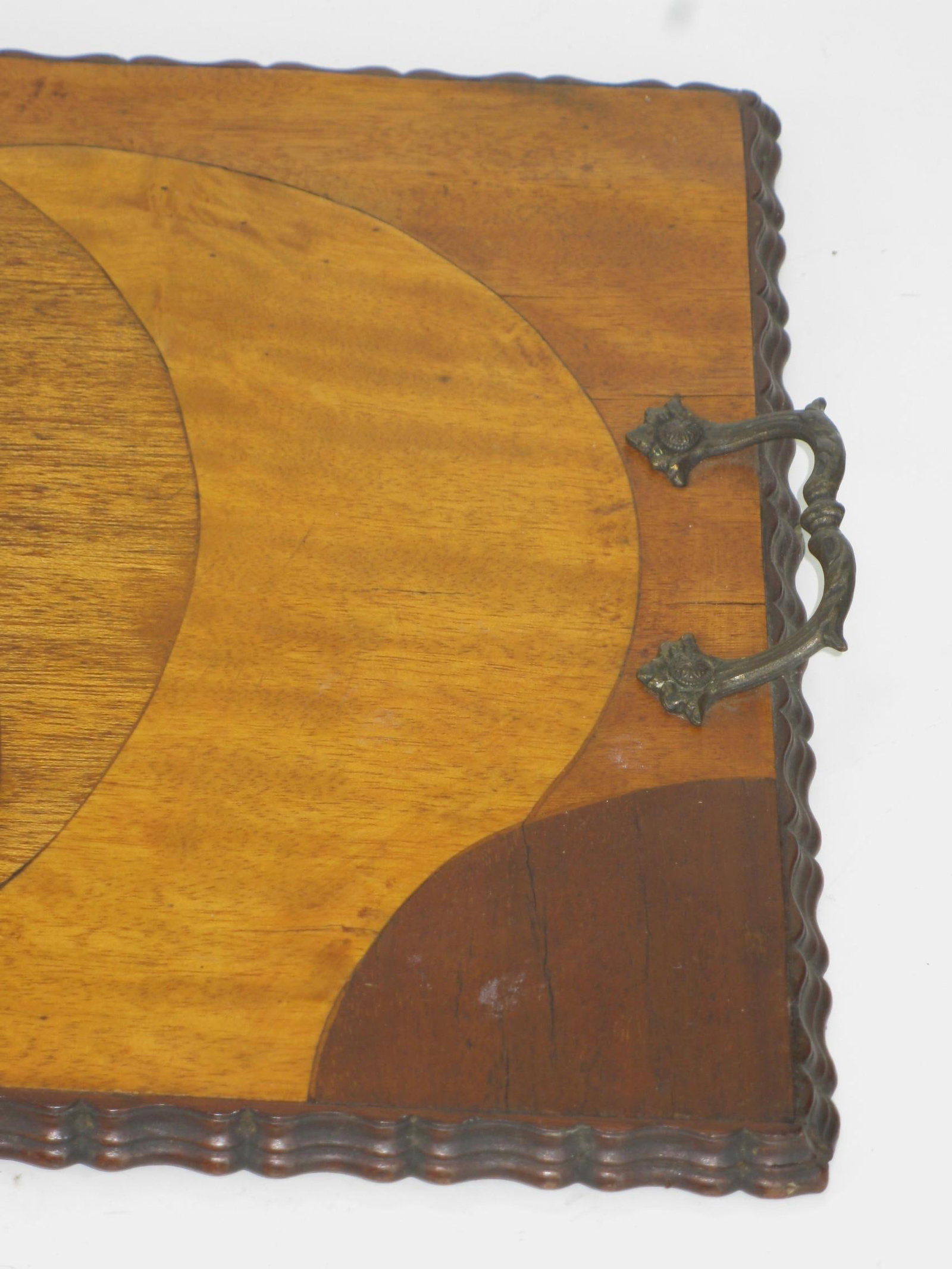 Mid 20th Century Rare Art Deco, Circle Marquetry Wooden Tray Mod Era, Mid Century Modern - 5