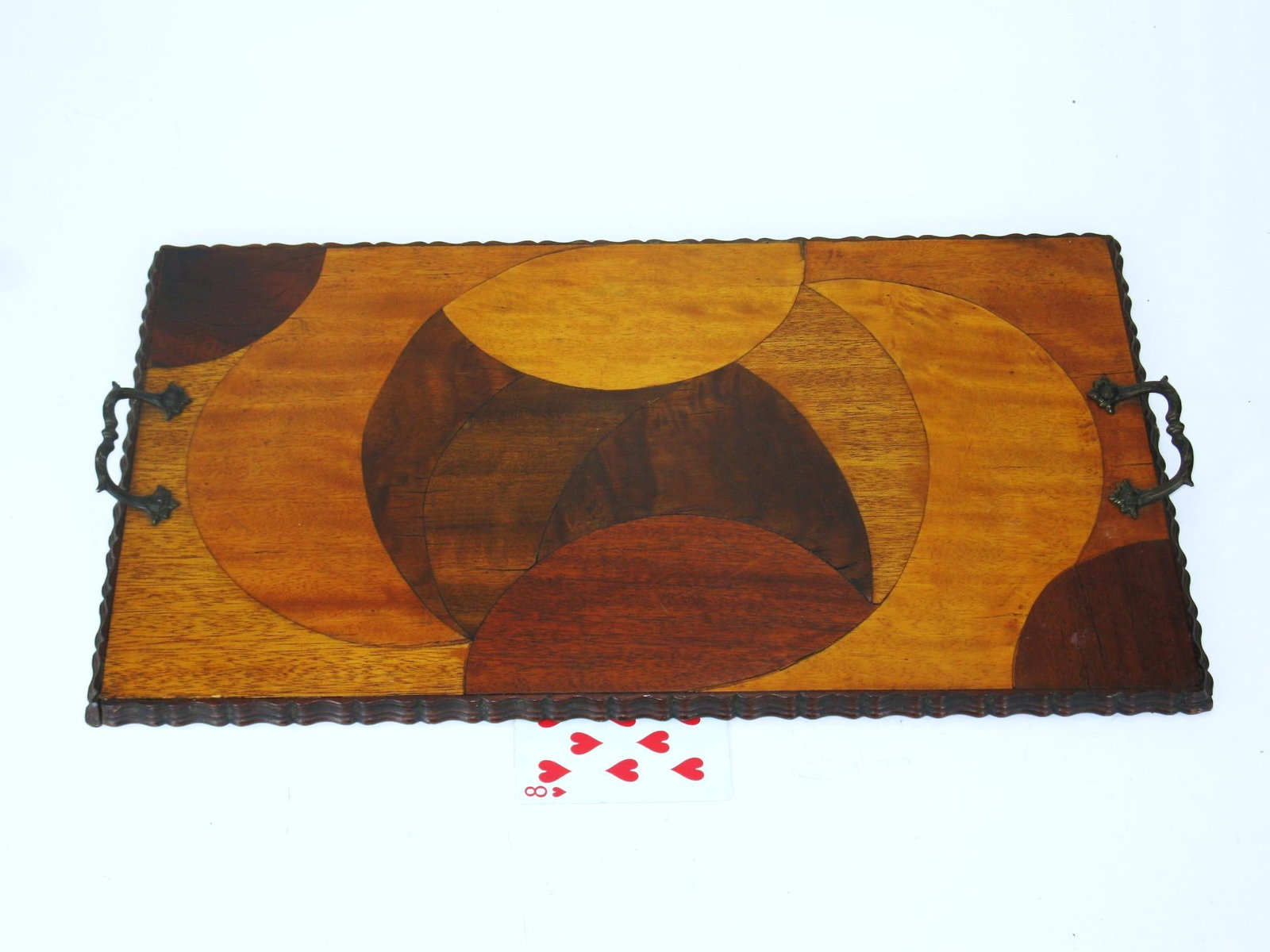 Mid 20th Century Rare Art Deco, Circle Marquetry Wooden Tray Mod Era, Mid Century Modern - 6