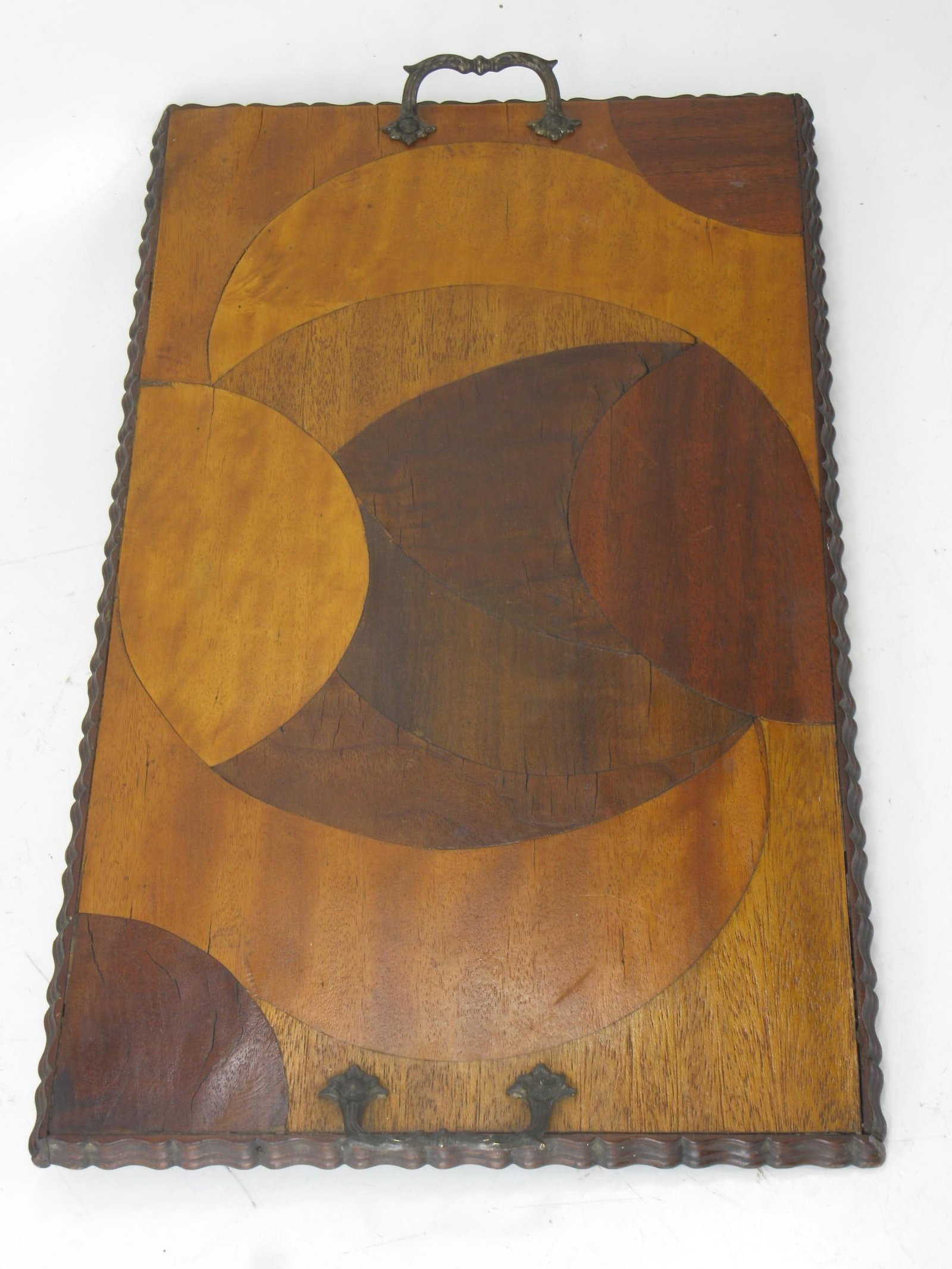 Mid 20th Century Rare Art Deco, Circle Marquetry Wooden Tray Mod Era, Mid Century Modern - 7