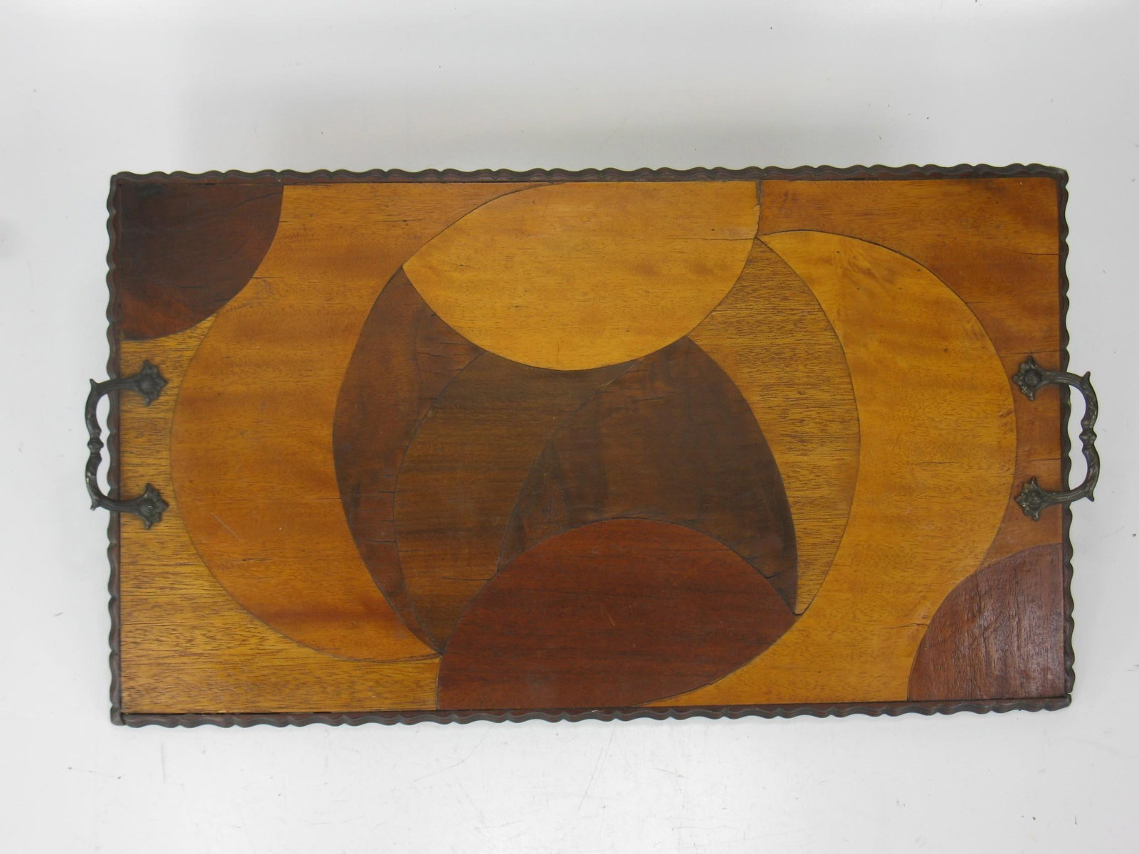 Mid 20th Century Rare Art Deco, Circle Marquetry Wooden Tray Mod Era, Mid Century Modern - 9