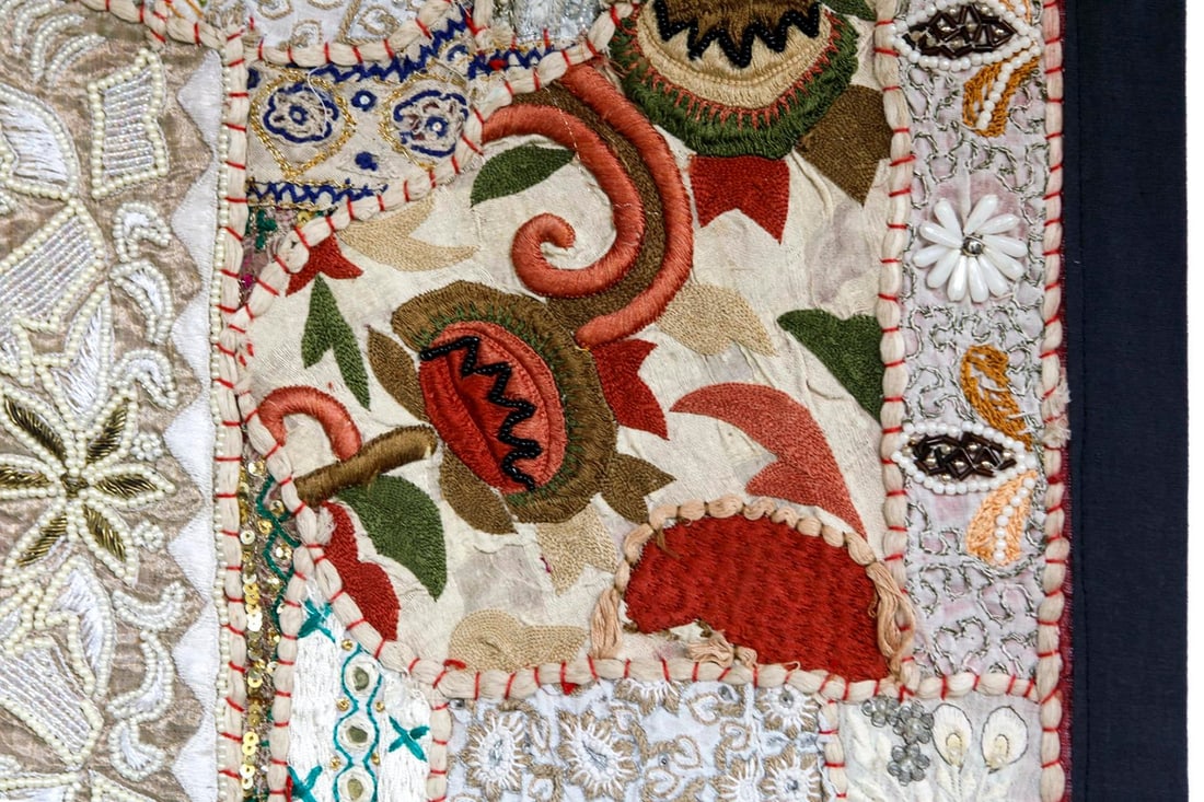 Vintage India Beaded Fabric Patchwork Wall Hanging - 8