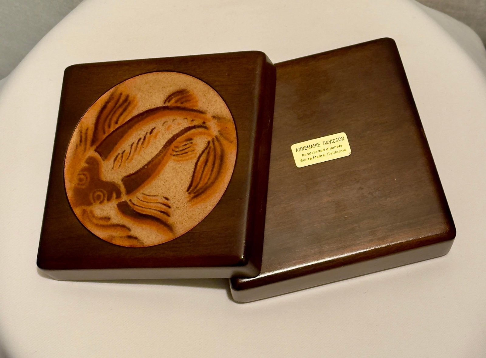 Vintage Annemarie Davidson Siara Madre, California "Jewel" Series Enamel Koi Box - 8