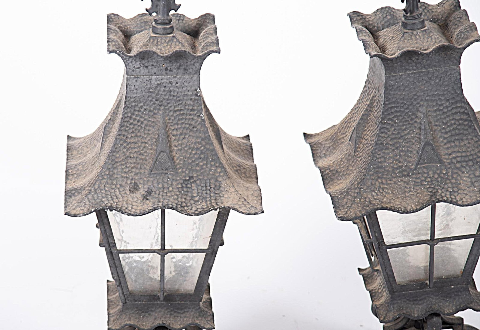 Pair of Spanish Revival Hammered Metal Lanterns - Vintage Late 20th Century - 2