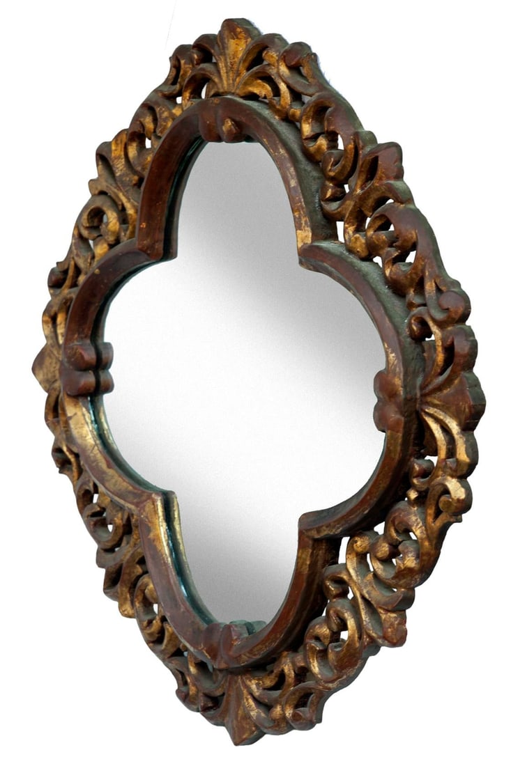 Mid 20th Century Wood Carved & Gilt Quatrefoil Framed Mirror - 3