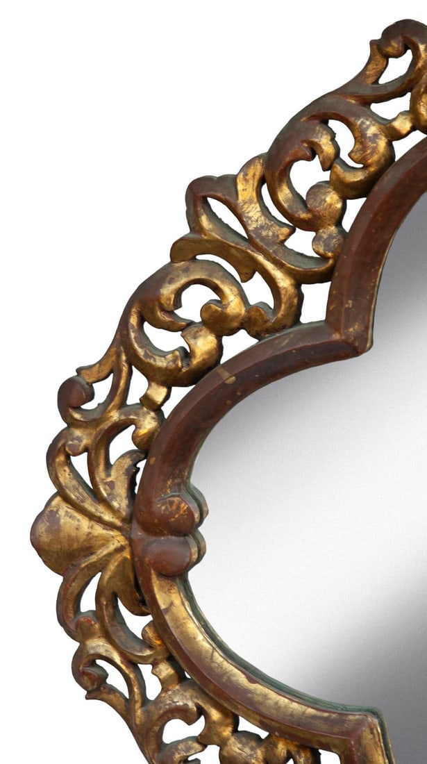 Mid 20th Century Wood Carved & Gilt Quatrefoil Framed Mirror - 4