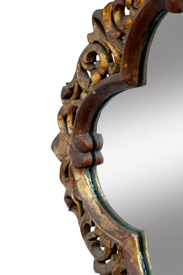 Mid 20th Century Wood Carved & Gilt Quatrefoil Framed Mirror - 5
