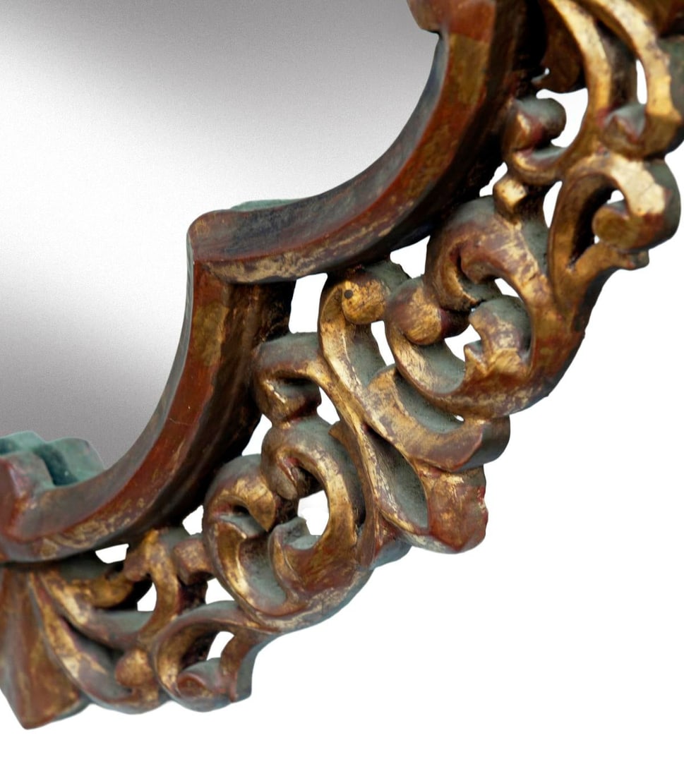 Mid 20th Century Wood Carved & Gilt Quatrefoil Framed Mirror - 6