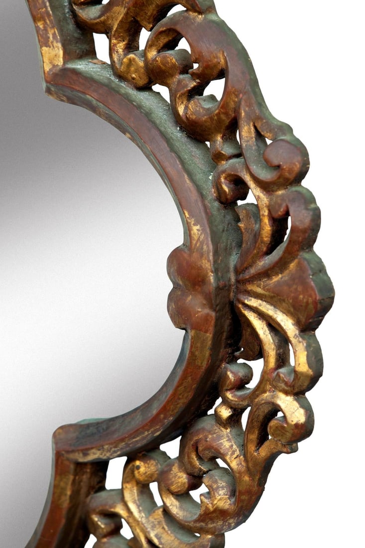 Mid 20th Century Wood Carved & Gilt Quatrefoil Framed Mirror - 7