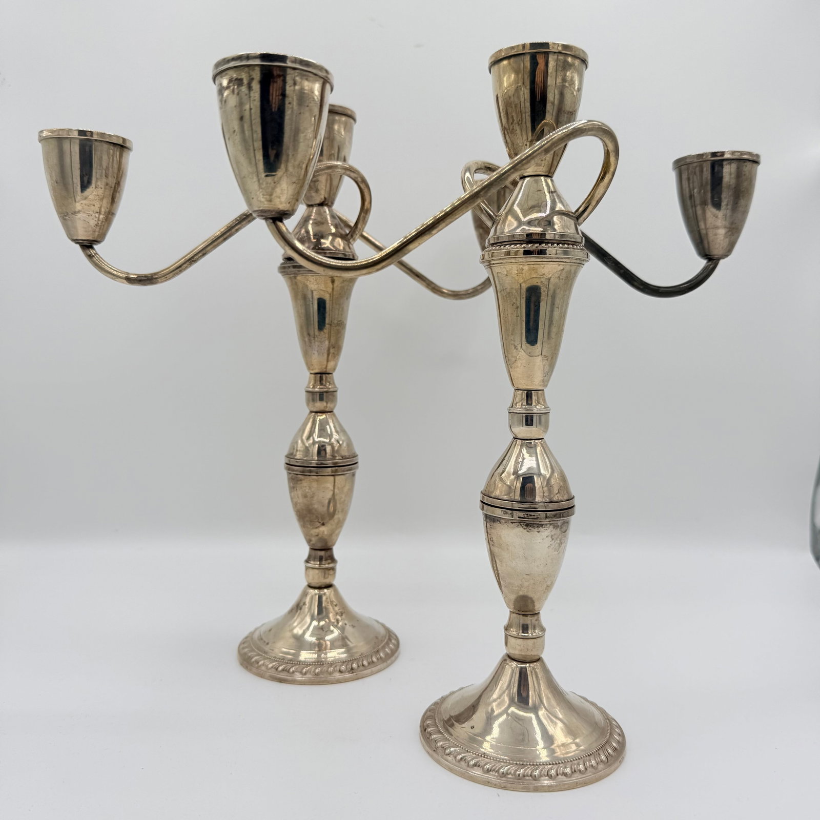 Midcentury Duchin Creation Weighted Sterling Silver Three-Way Convertible Candelabra - A Pair - 2
