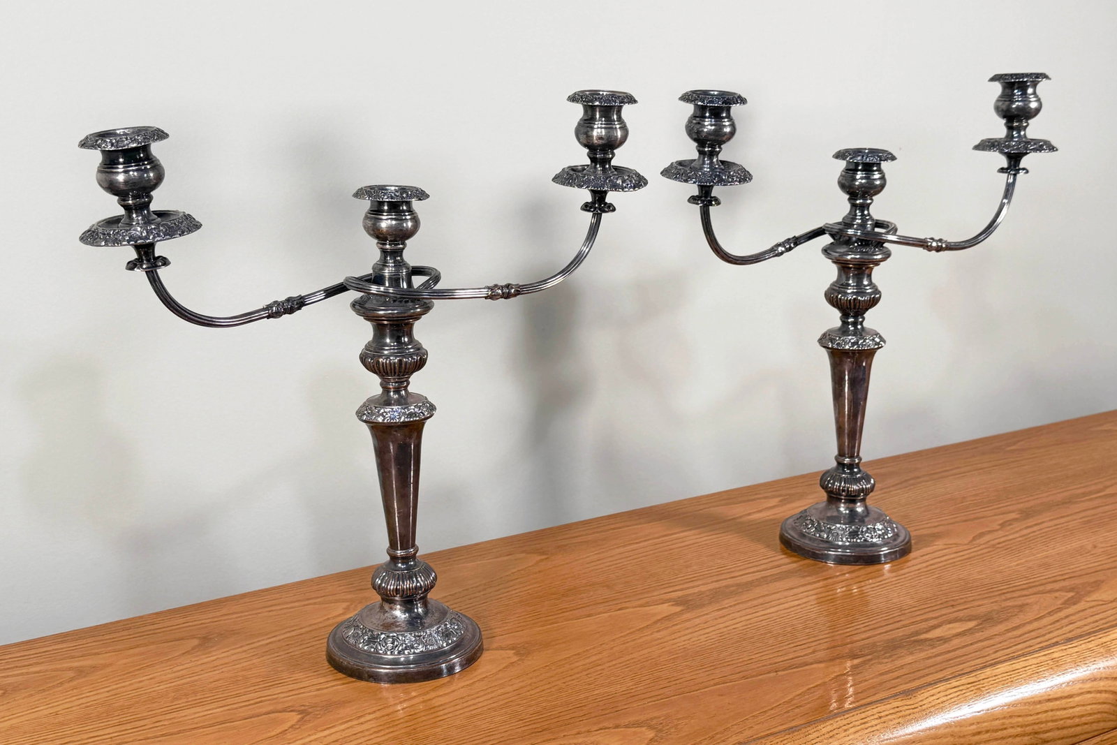 Antique Edwardian Silver Plated 3-Arm Candelabras - A Pair - 2