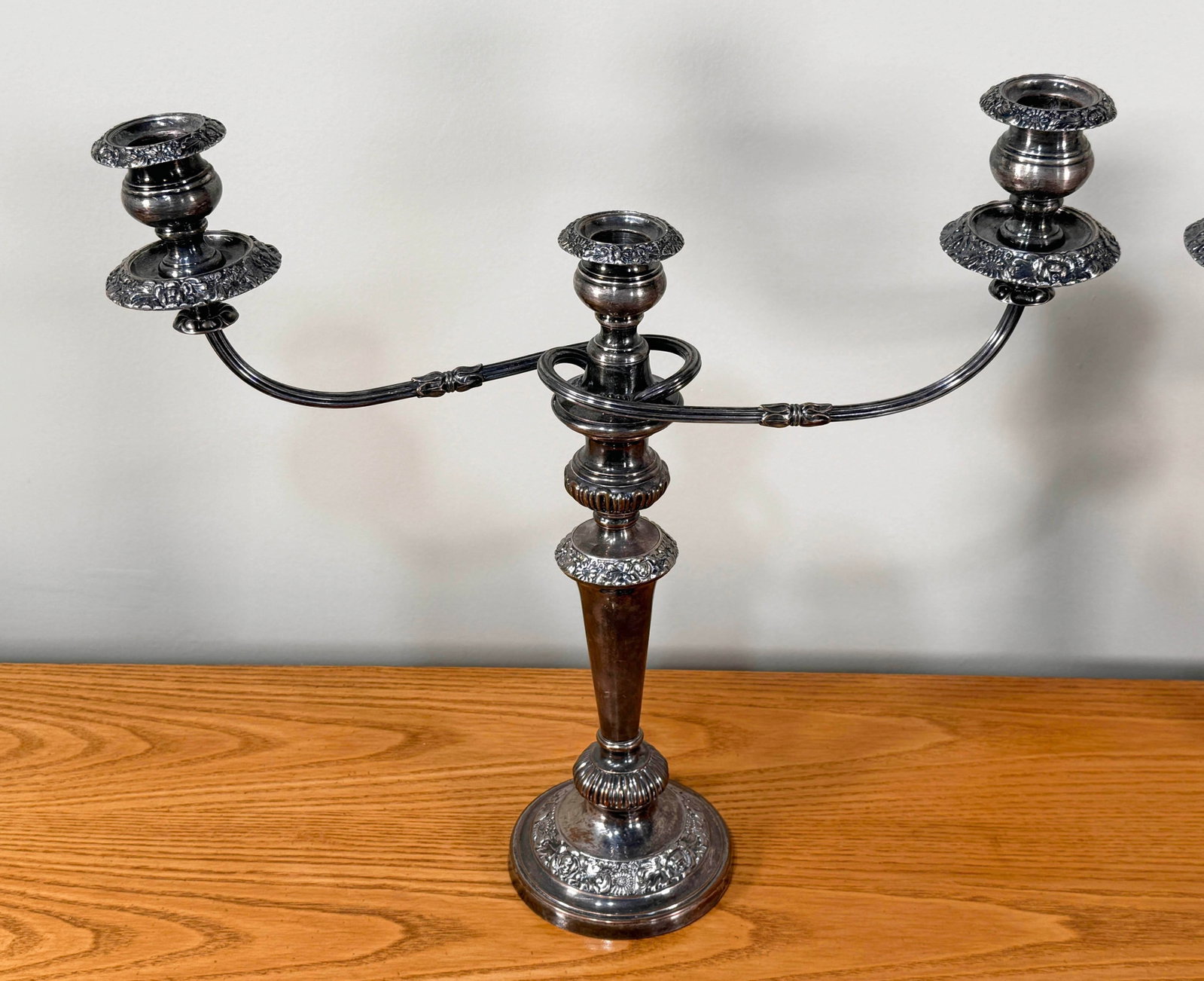 Antique Edwardian Silver Plated 3-Arm Candelabras - A Pair - 3
