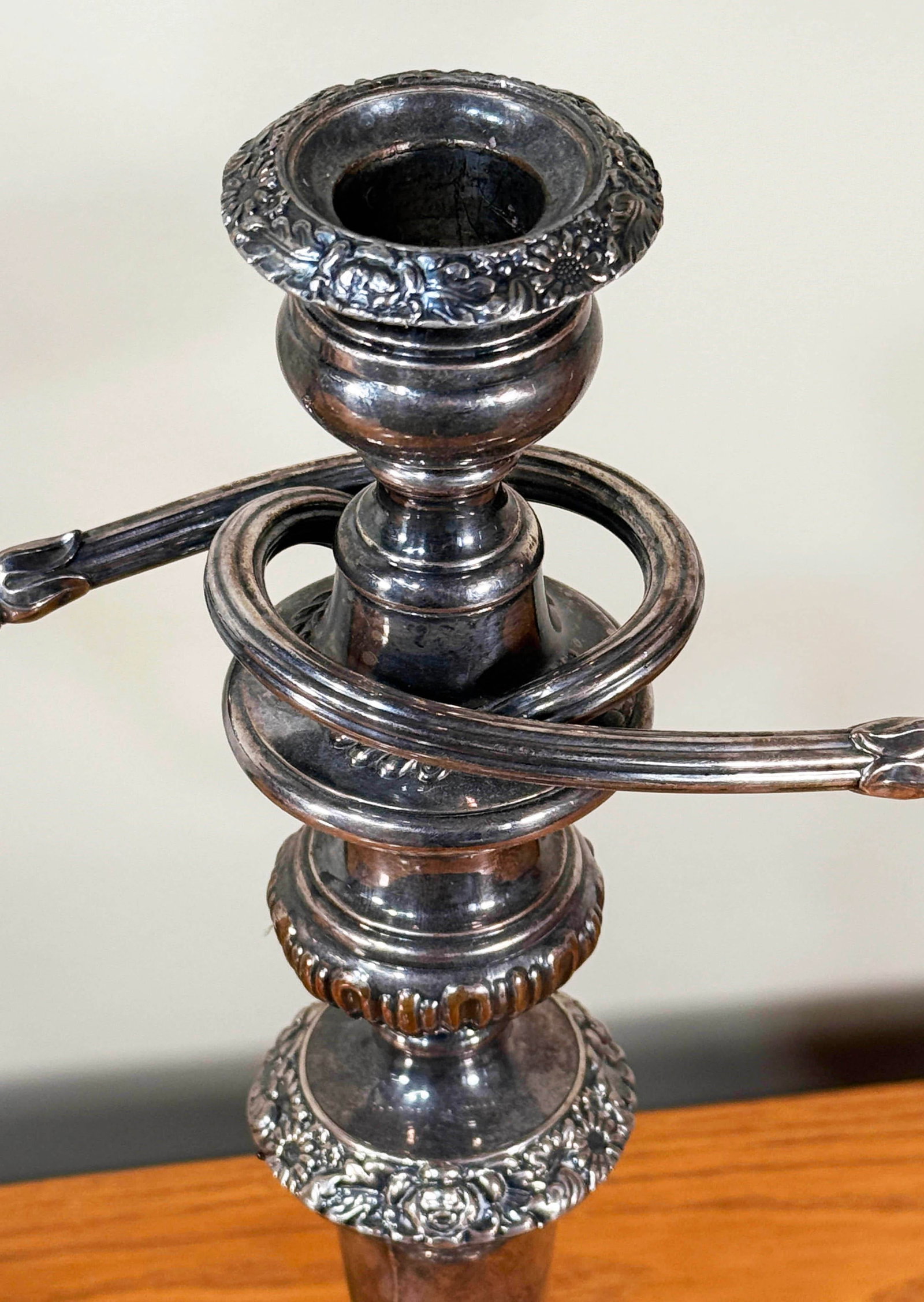 Antique Edwardian Silver Plated 3-Arm Candelabras - A Pair - 6