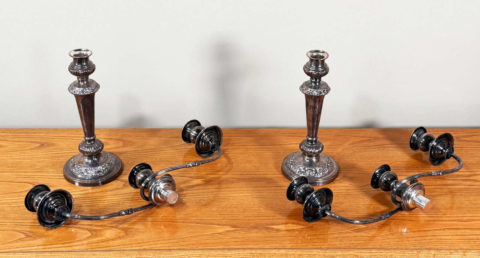 Antique Edwardian Silver Plated 3-Arm Candelabras - A Pair - 8
