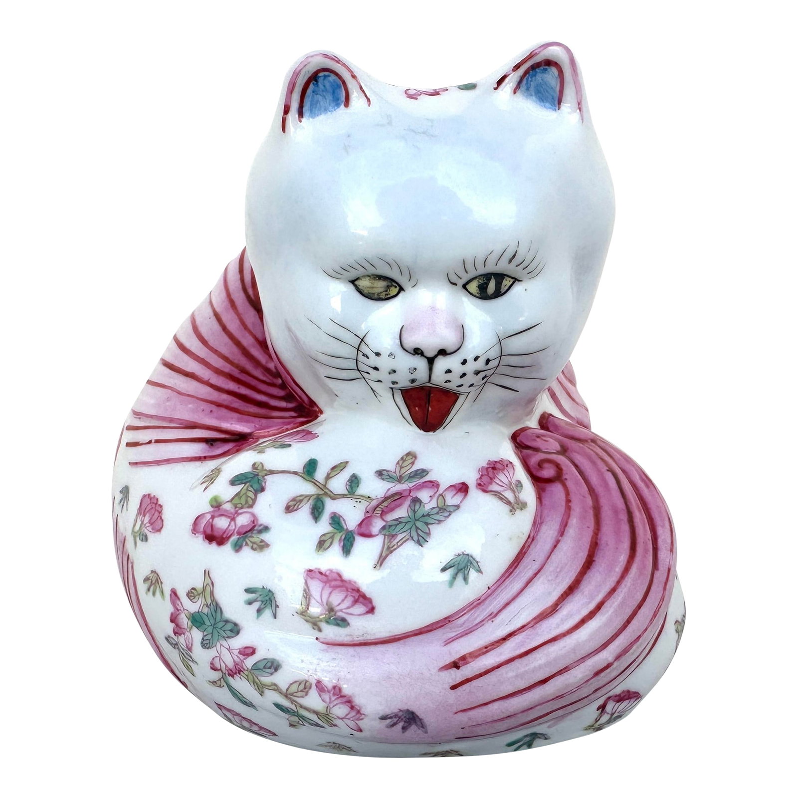 Antique Chinese Sitting Cat: Antique/Vintage Chinese Sitting Cat Figure, Famille Rose pattern, Qianlong yu shi, it indicates the item was "imperially made by the Qianlong Emperor. The Qianlong Emperor was the sixth emperor of