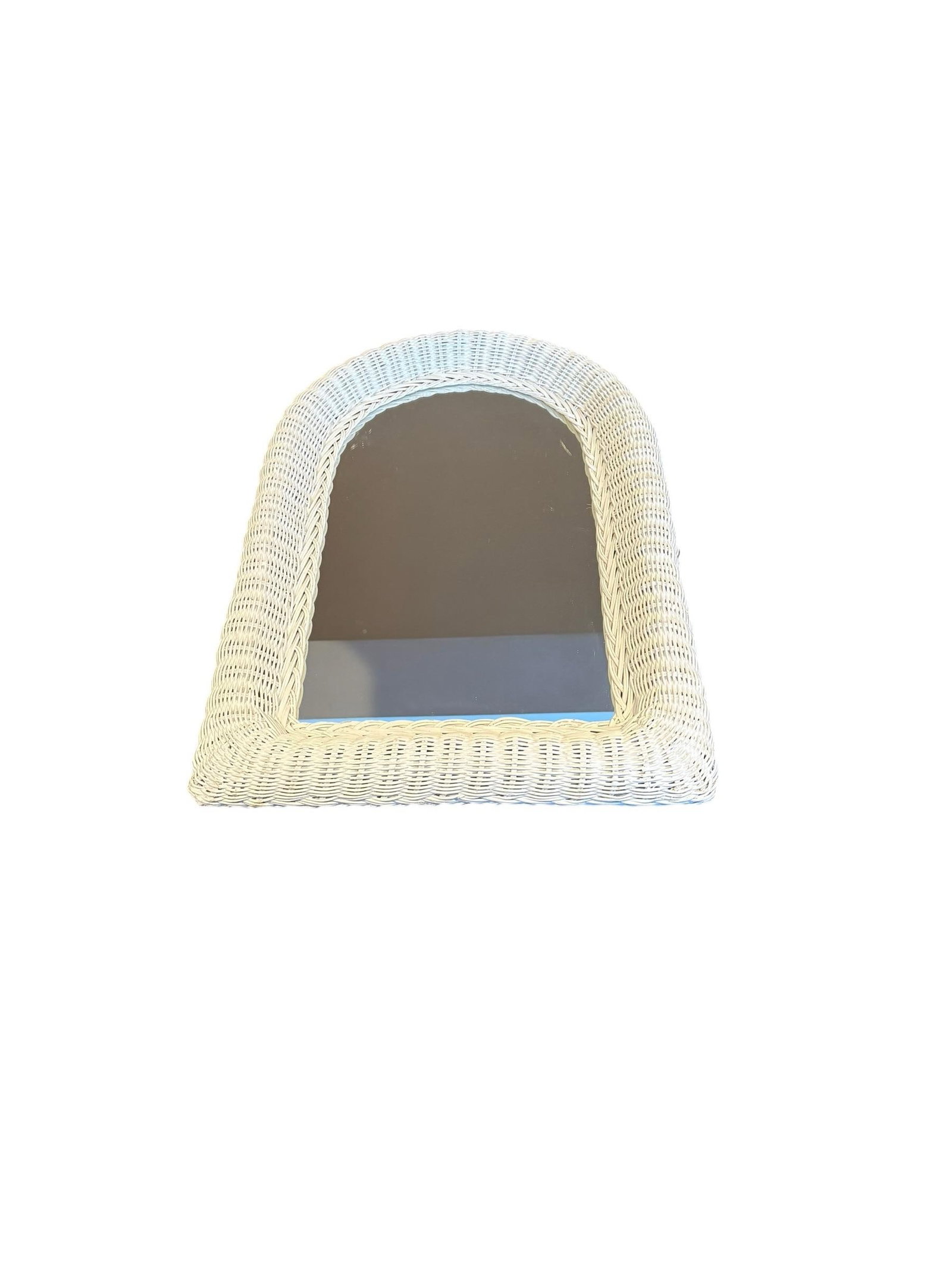 Vintage White Rattan Arched Mirror - 3